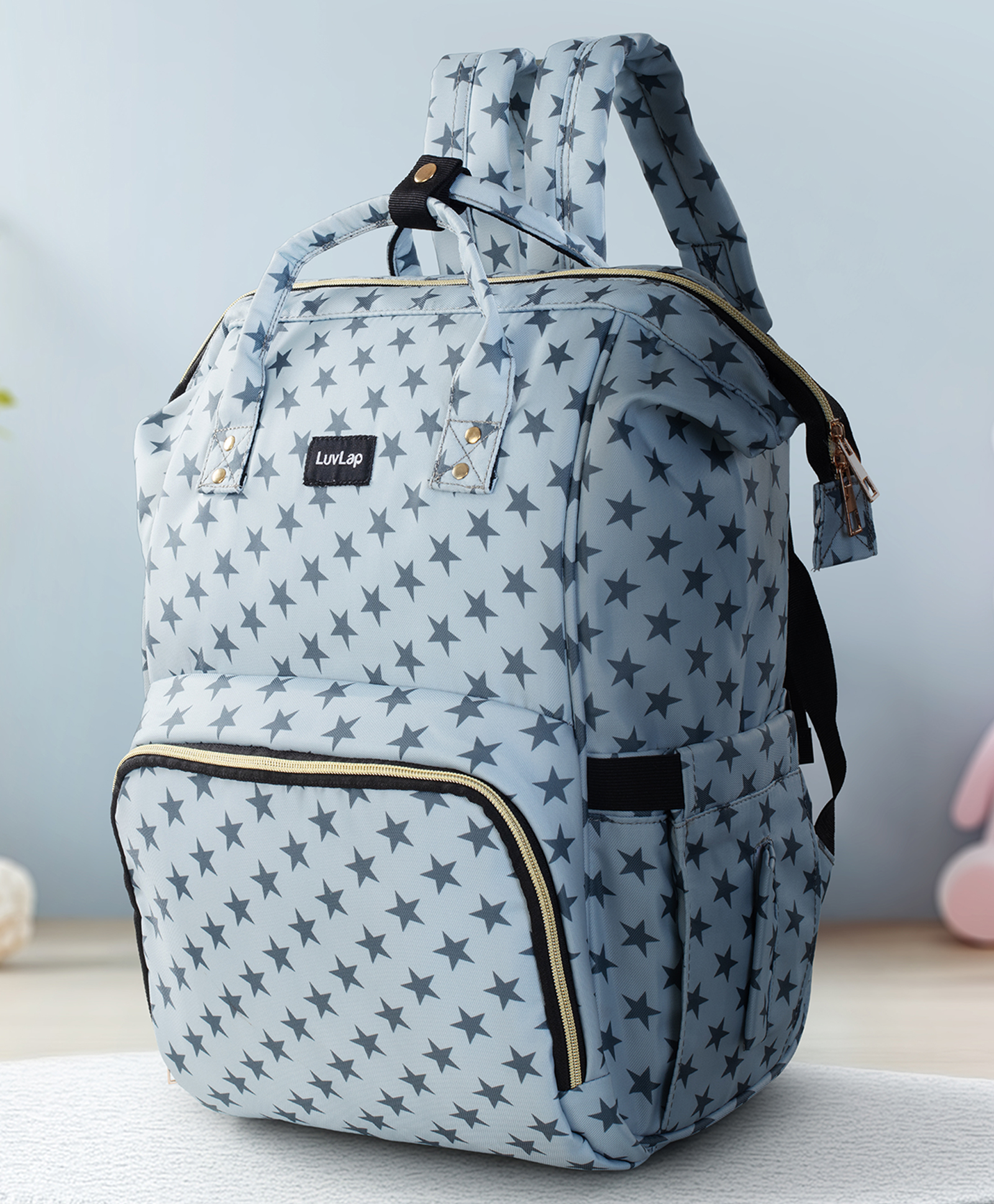 Luvlap Multifunctional Waterproof Diaper Bag-Backpack Cum Tote Bag Stars Print - Grey-image-38