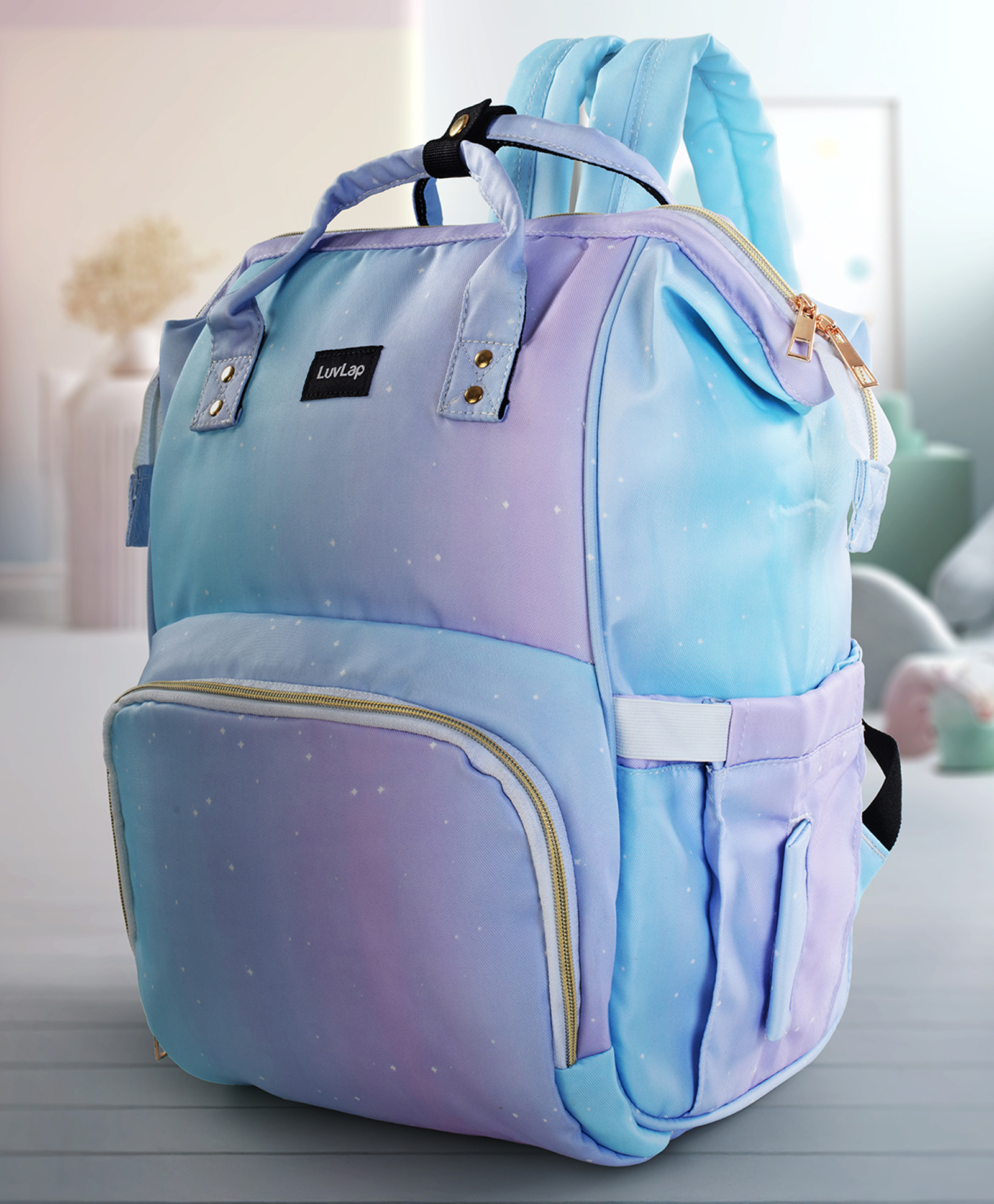 Luvlap Multifunctional Waterproof Diaper Bag-Backpack Cum Tote Bag with Stars Print - Light Blue-picture-31