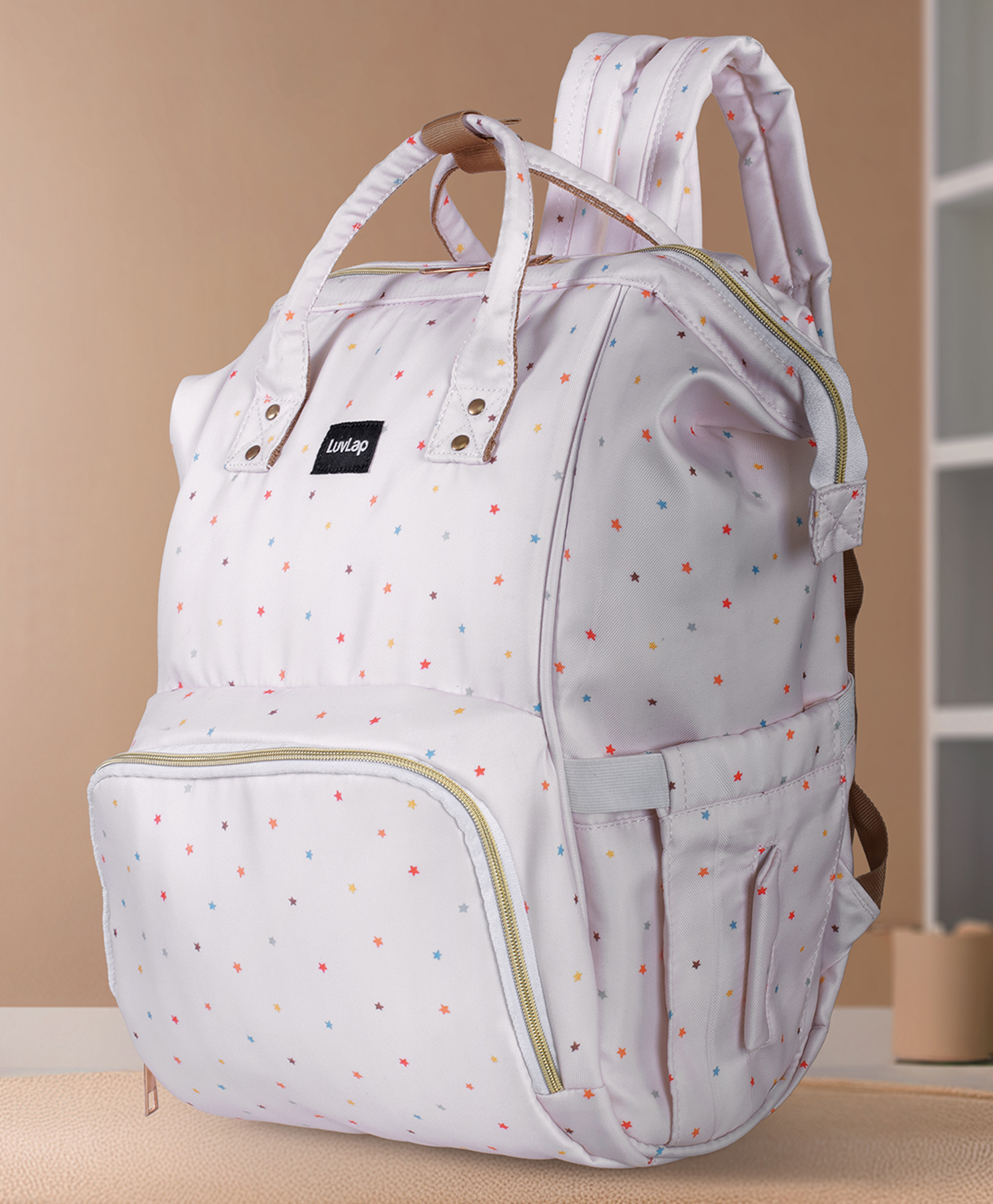 Luvlap Multifunctional Waterproof Diaper Bag-Backpack Cum Tote Bag Stars Print - White-image-39