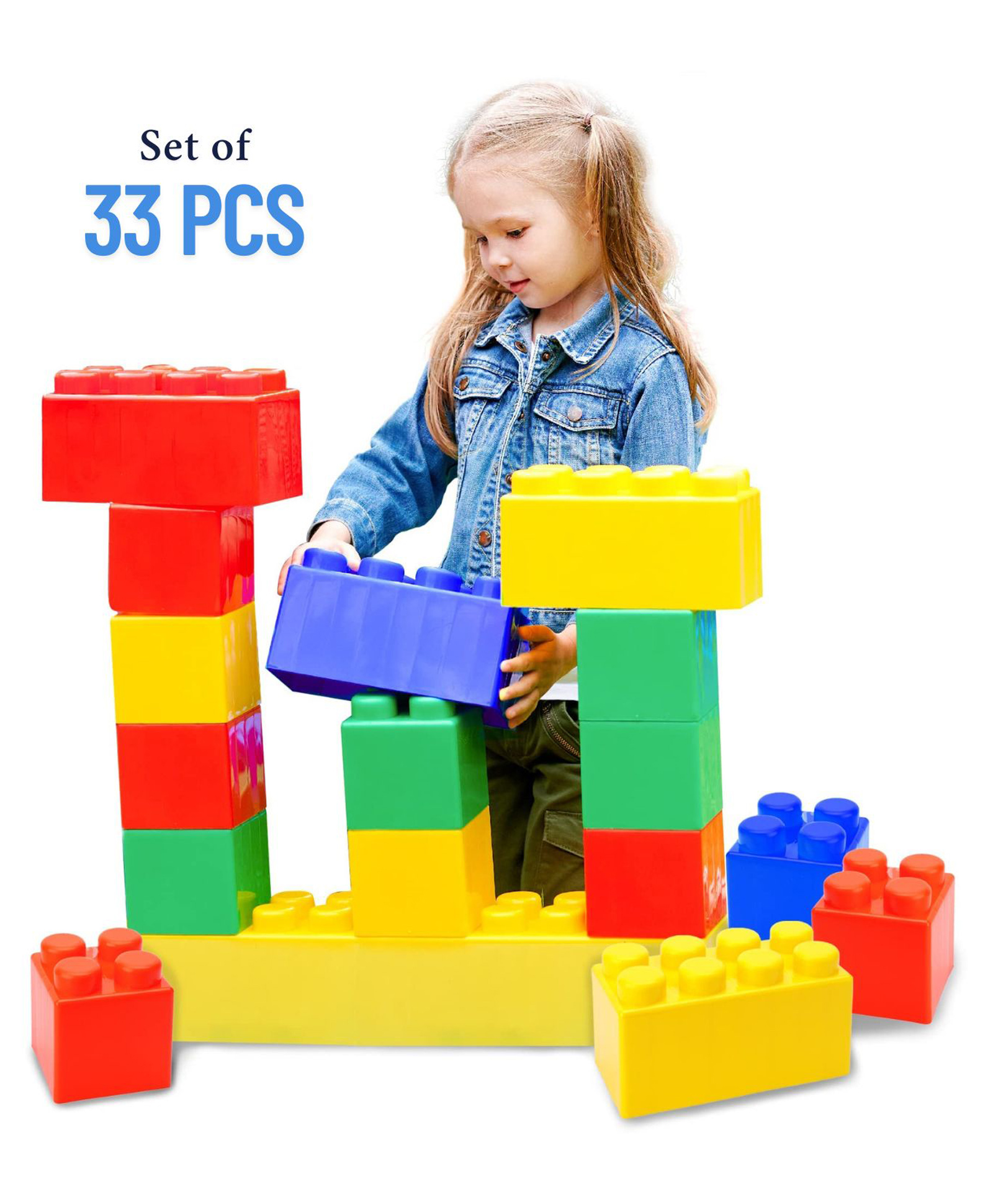 Hop N Play 33 Pcs Jumbo Building Blocks for Toddlers & Kids, Giant Stacking Bricks for Children -Multicolour-image-41
