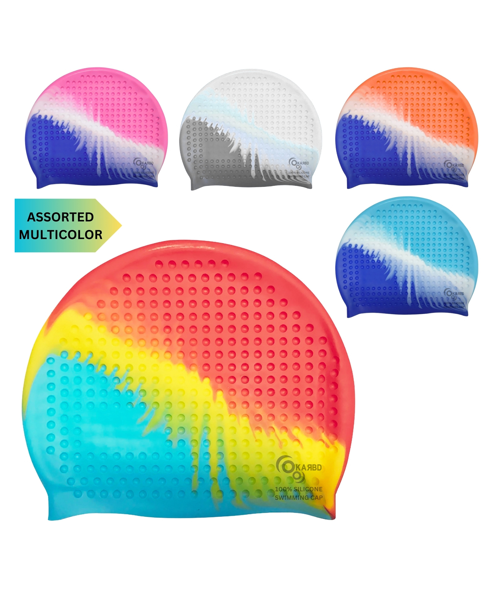 KARBD Bubble Drop Design Hair Protection Silicone Swimming Cap Universal Size - Assorted Multicolor-image-4