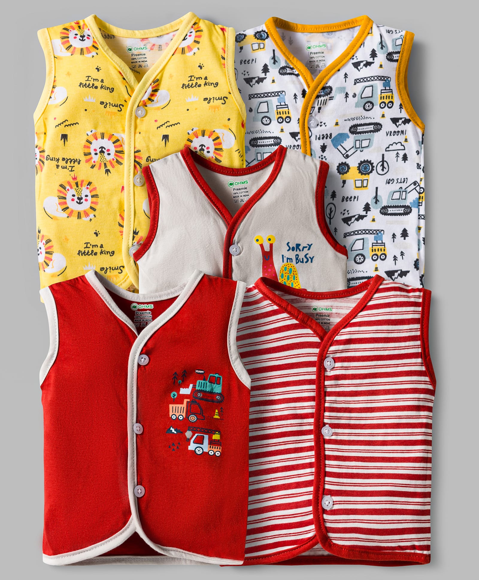 OHMS Single Jersey Knit Jhablas With Stripes & Vehicle Print Pack Of 5 - Multicolour-image-29