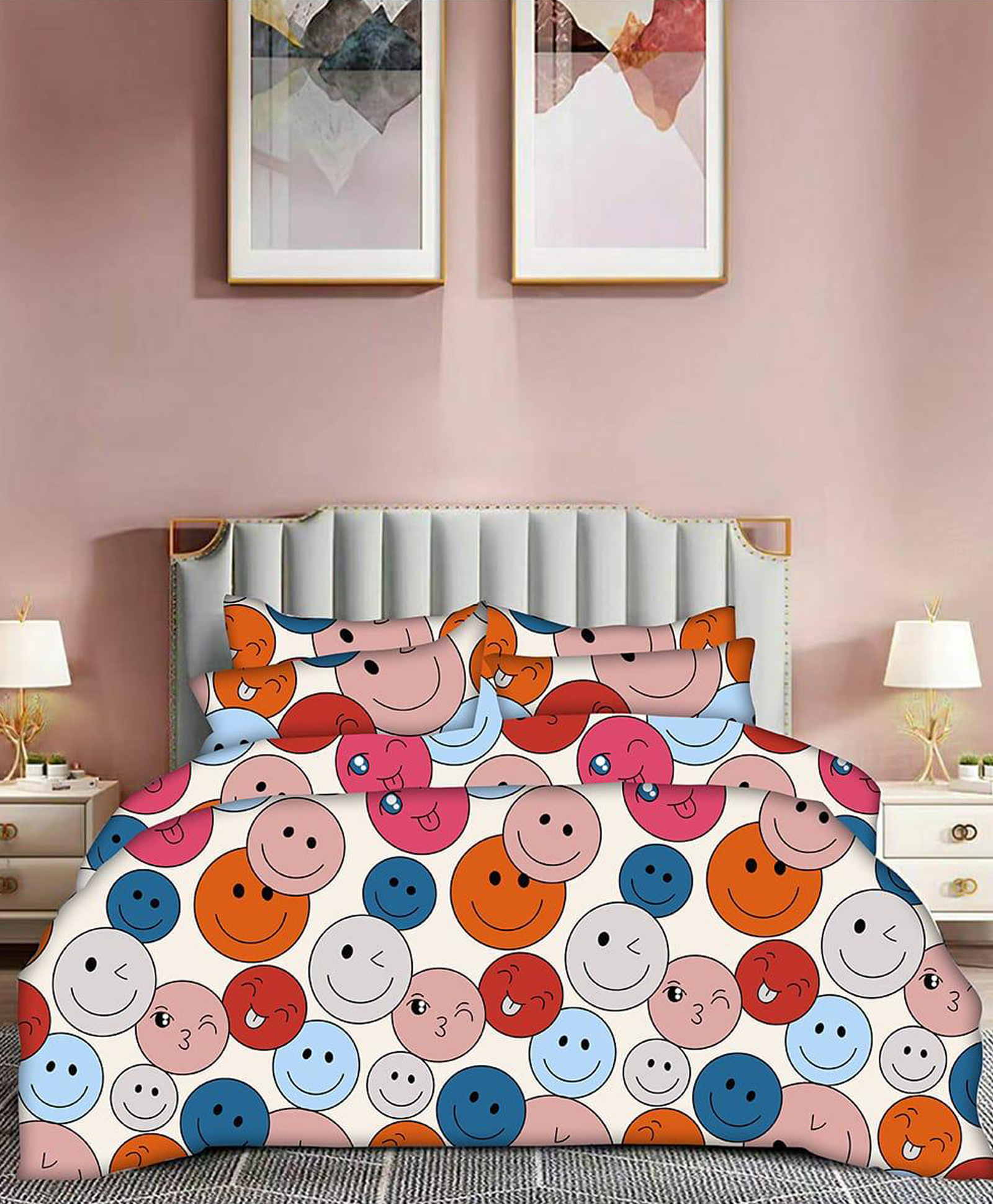 KIDS WONDERS Kids Print Flat Bed Sheet Design 14 With 2 Pillow Covers - smiley-image-20