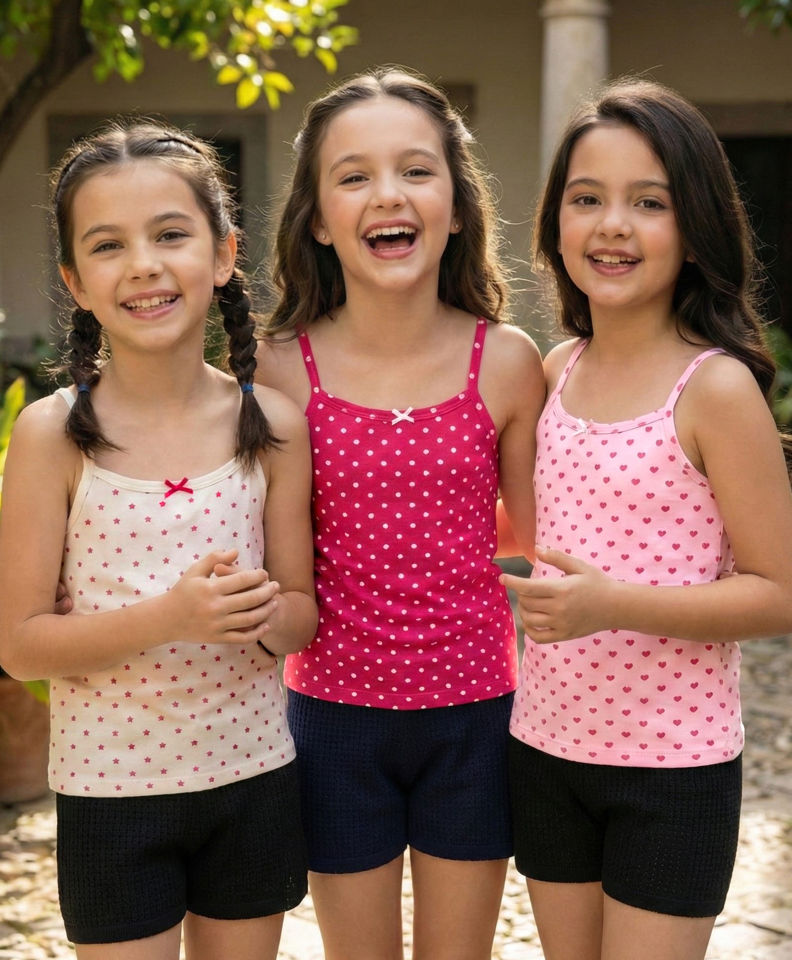 Pine Kids Cotton Elastane Knit Slips With Polka Dots & Heart Print Pack Of 3 - Pink Red & White-picture-14