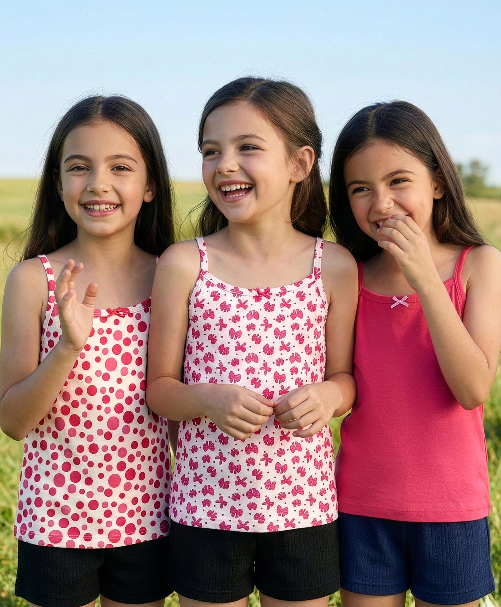 Pine Kids Cotton Elastane Knit Singlet Sleeves Bow & Polka Dot Printed Slips Pack of 3 (Color May Vary)-picture-18