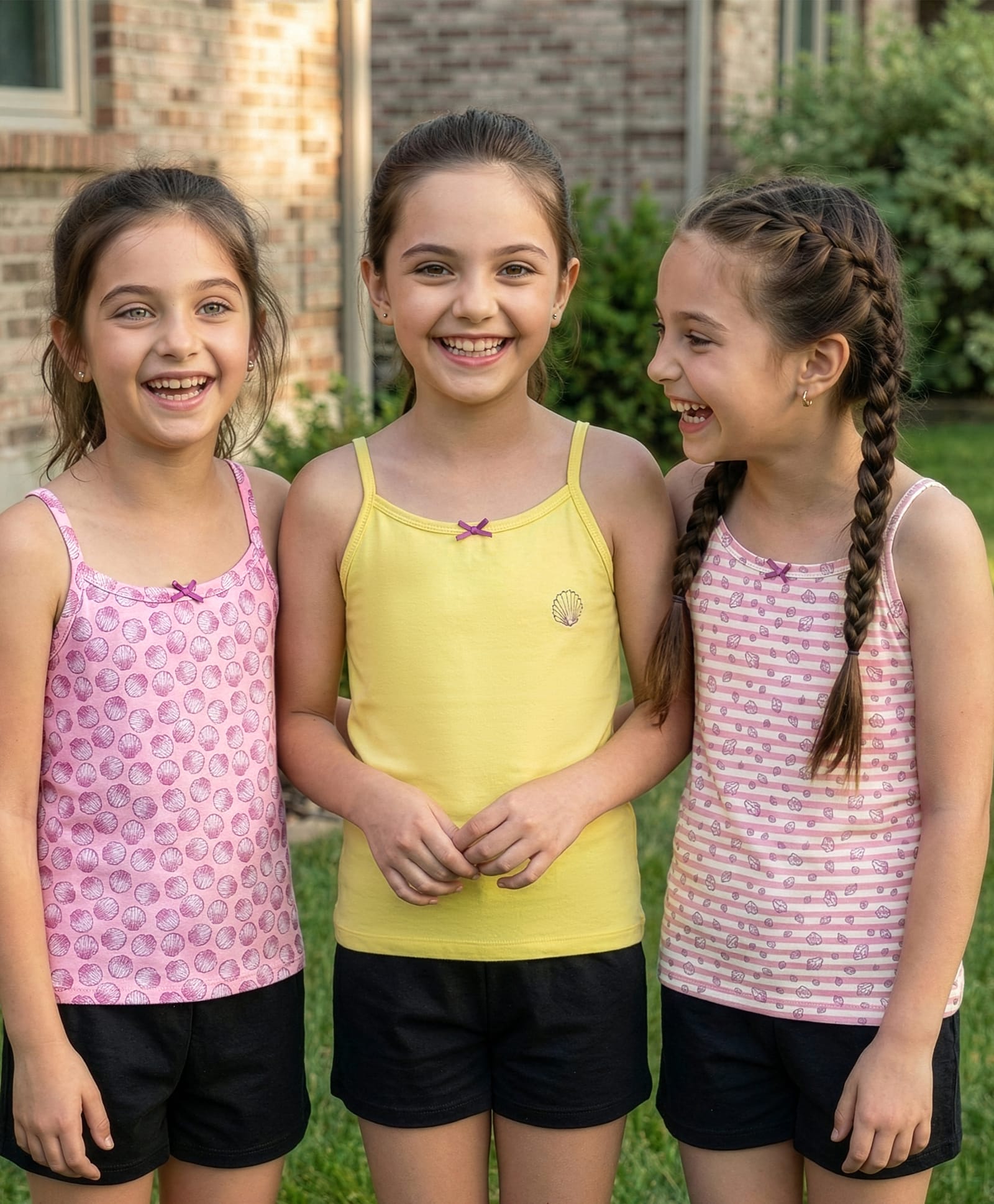 Pine Kids Cotton Elastane Knit Singlet Sleeves Sea Shells Printed Slips Pack of 3 (Color May Vary)-picture-23