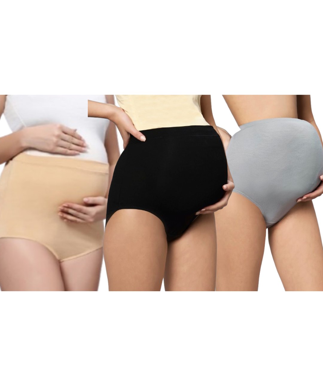 TUMMY Bamboo Cotton Pack Of 3 Solid High Waist Maternity Panty - Multi Colour