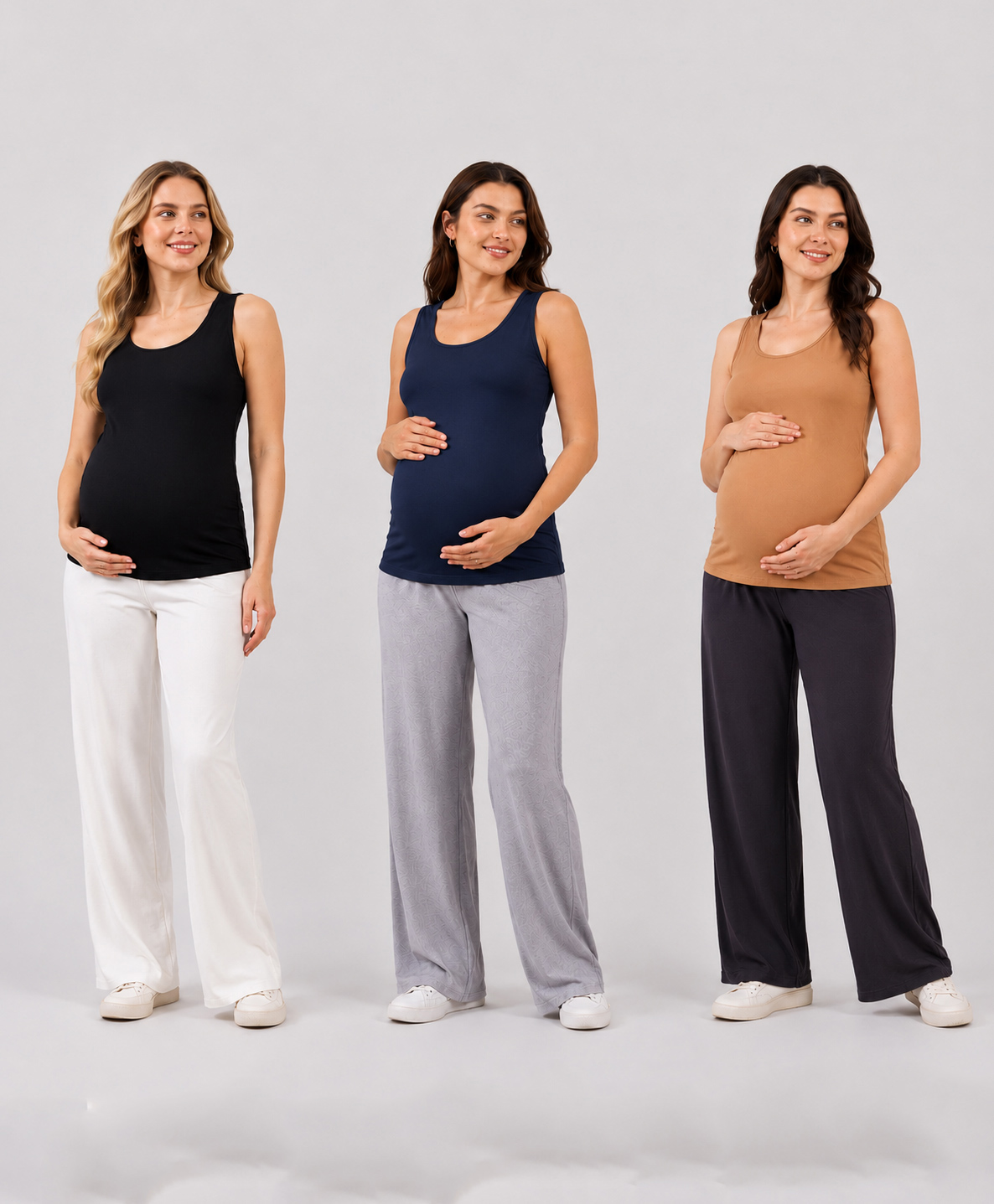 TUMMY Viscose Pack Of 3 Sleeveless Solid Maternity Tank Tops With Nursing Access - Multi Colour-picture-13