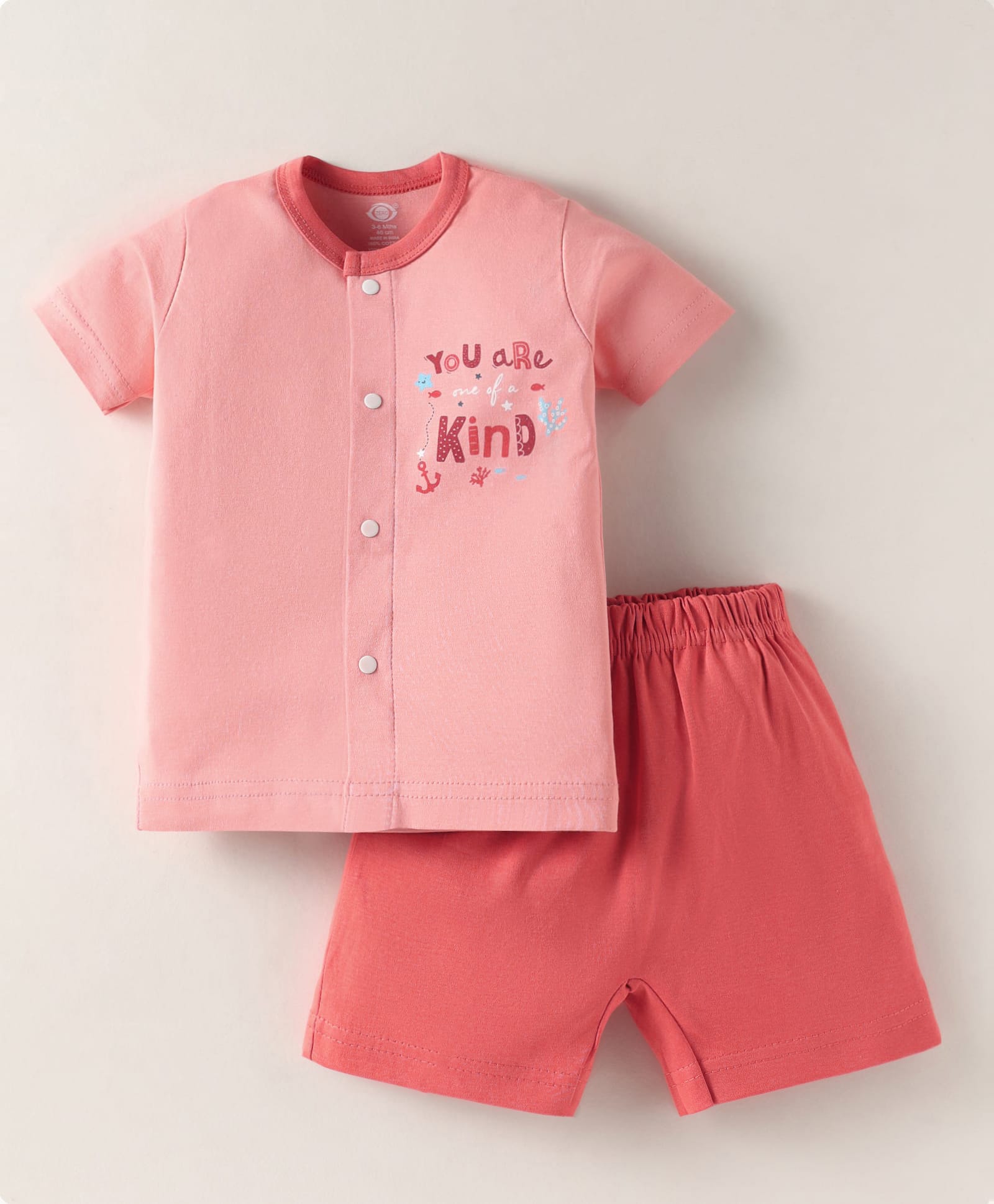 Zero Sinker Half Sleeves Shorts Night Suit With Text Print - Light Red-picture-20