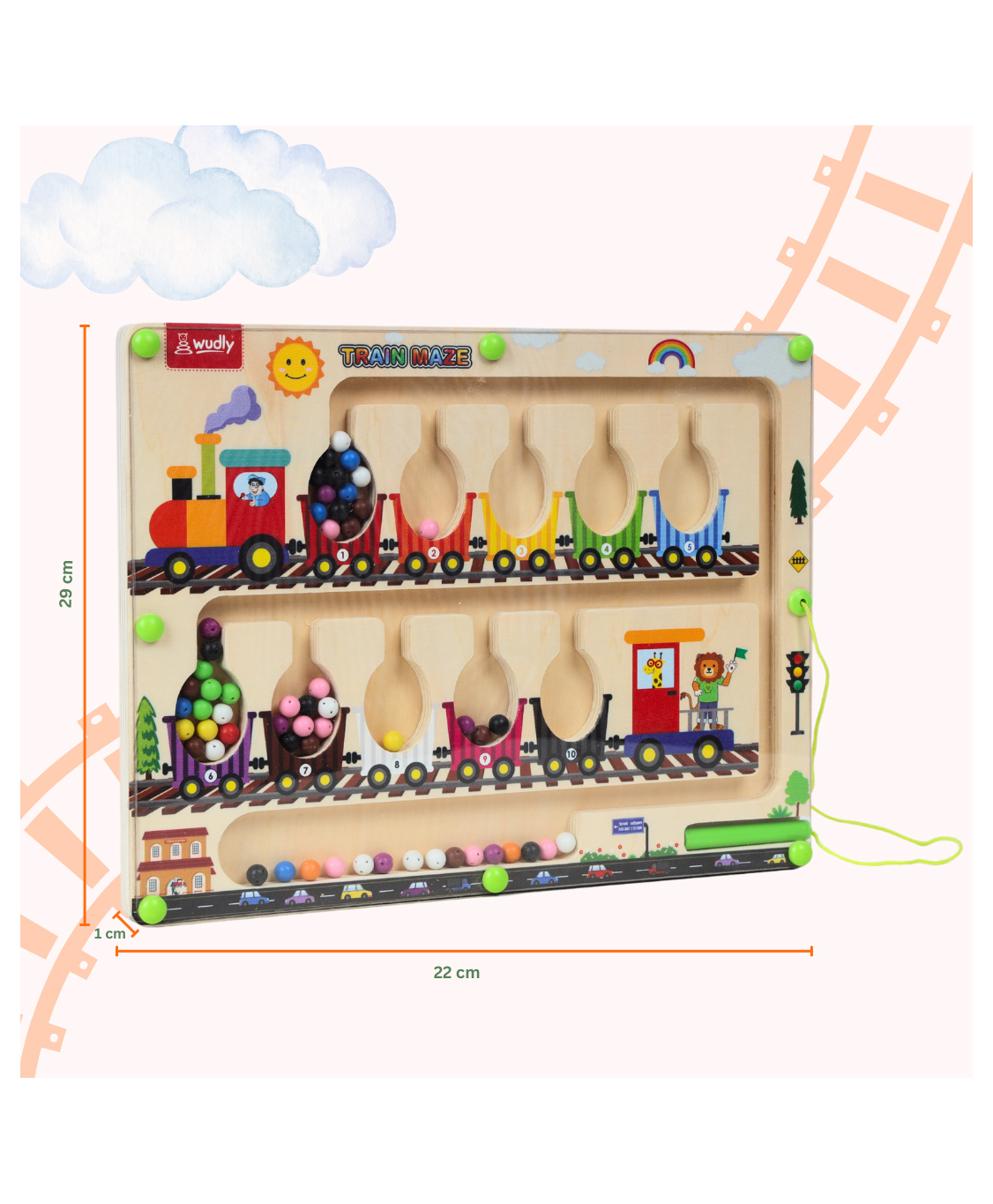 wudly Wooden Magnetic Maze Board, Train Theme - Multicolor-picture-21