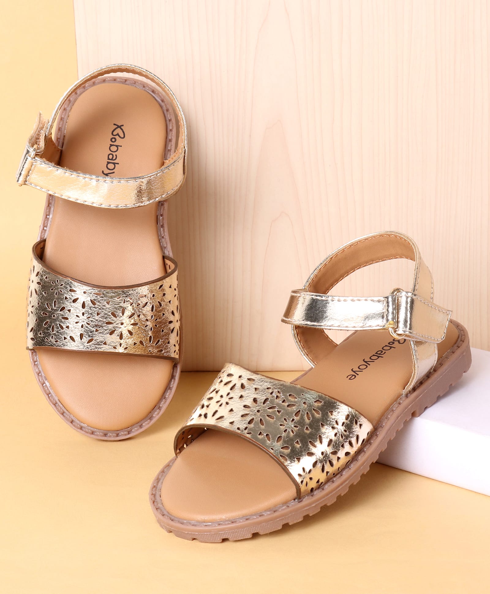 Babyoye Velcro Closure Sandals - Gold-image-24