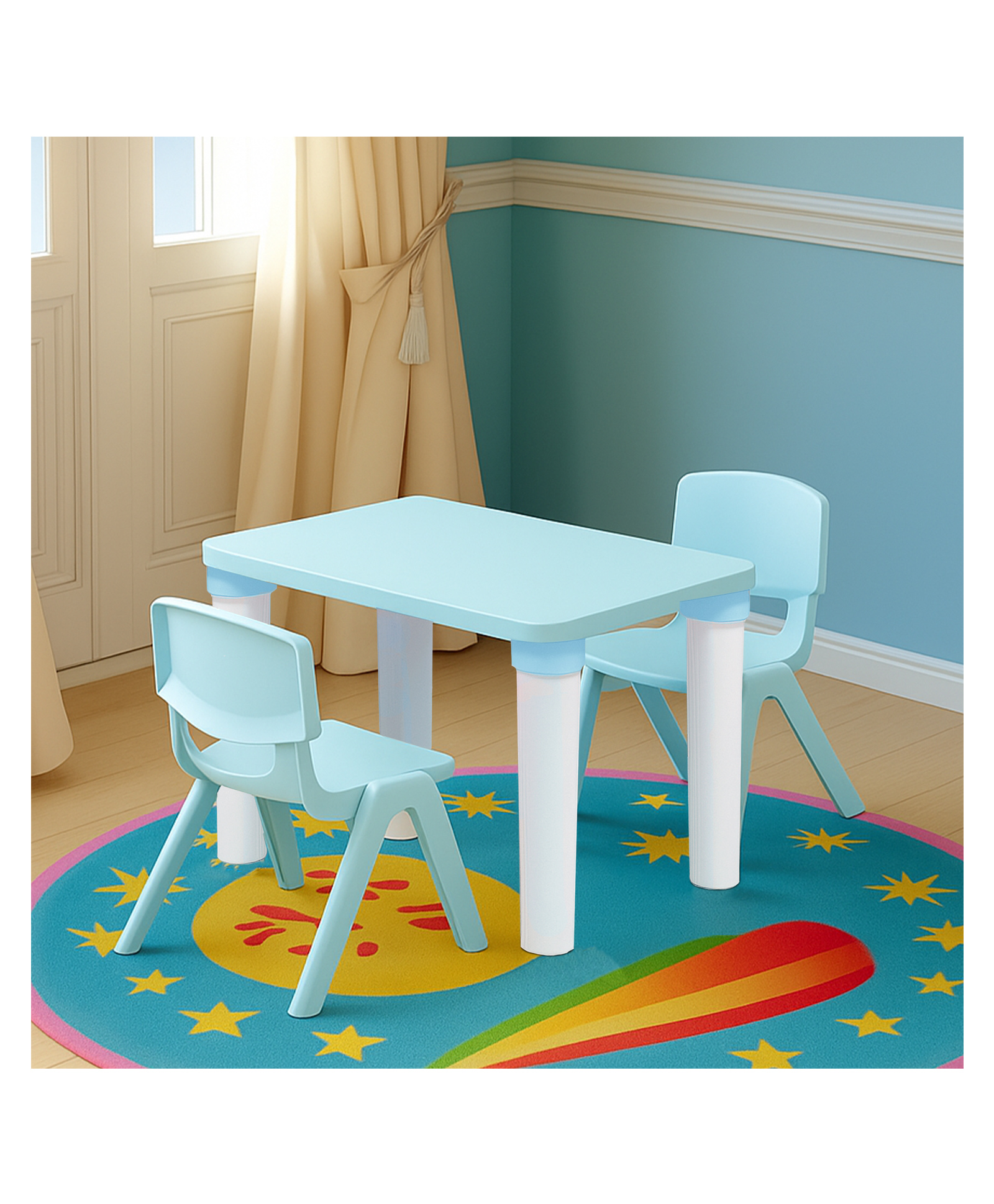 Happy Bear Study table and Double chair set for kids for 2 to 6 years, Height Adjustable Study table for kids - Blue-picture-14
