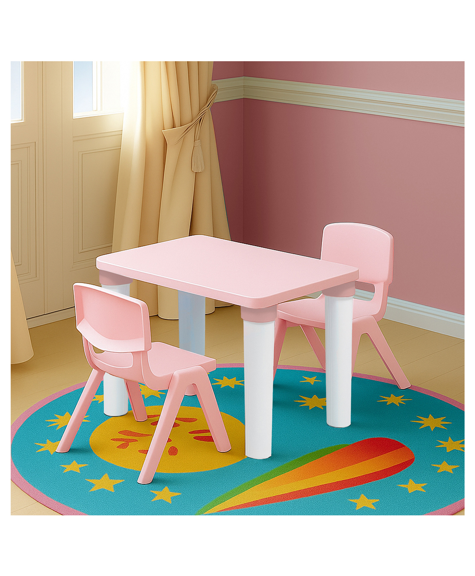 Happy Bear Study table and Double chair set for kids for 2 to 6 years, Height Adjustable Study table for kids - Pink-picture-24