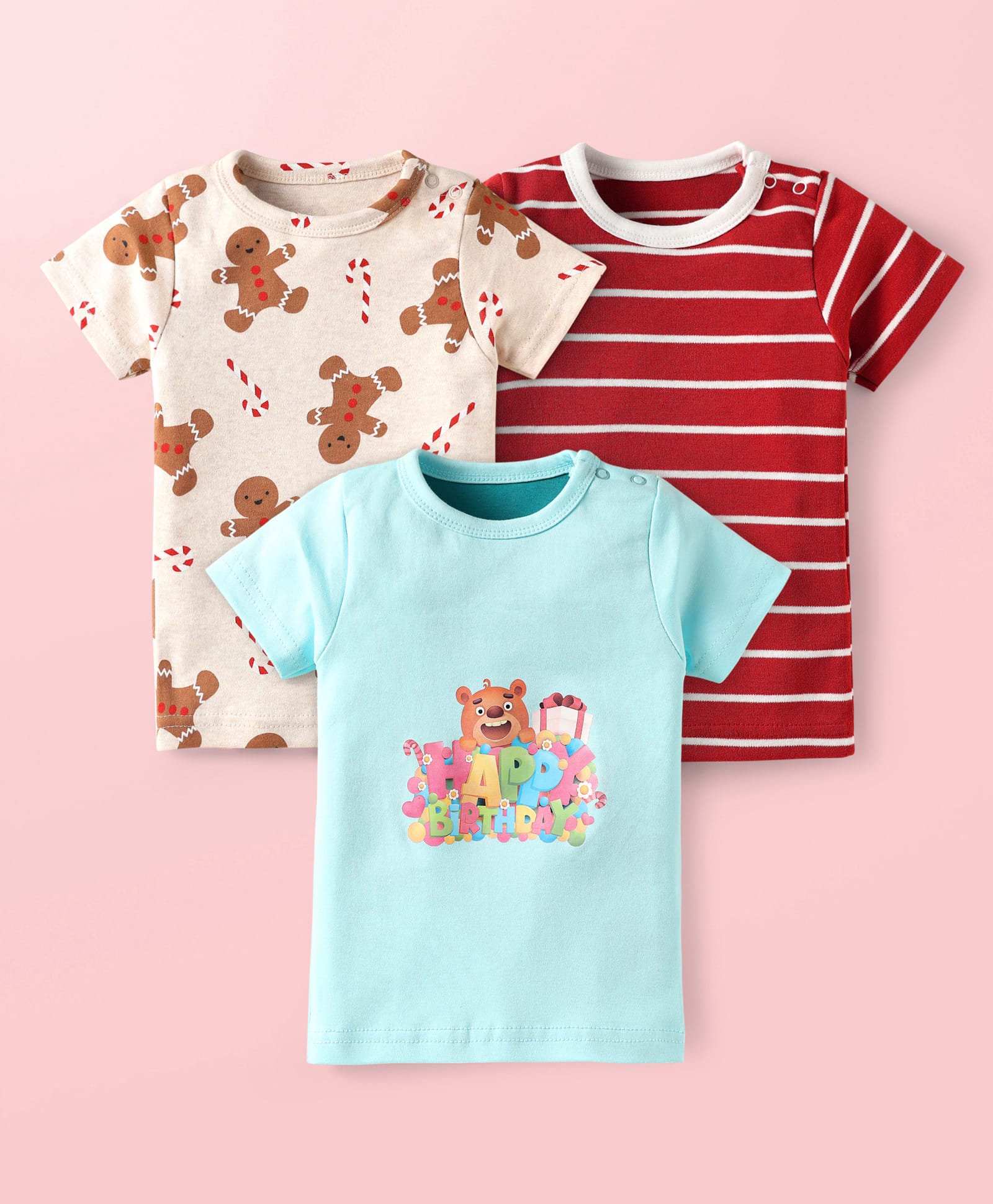 Kidi Wav Cotton Pack Of 3 Half Sleeves Striped & Animals Printed Tees - Multi Colour-image-33