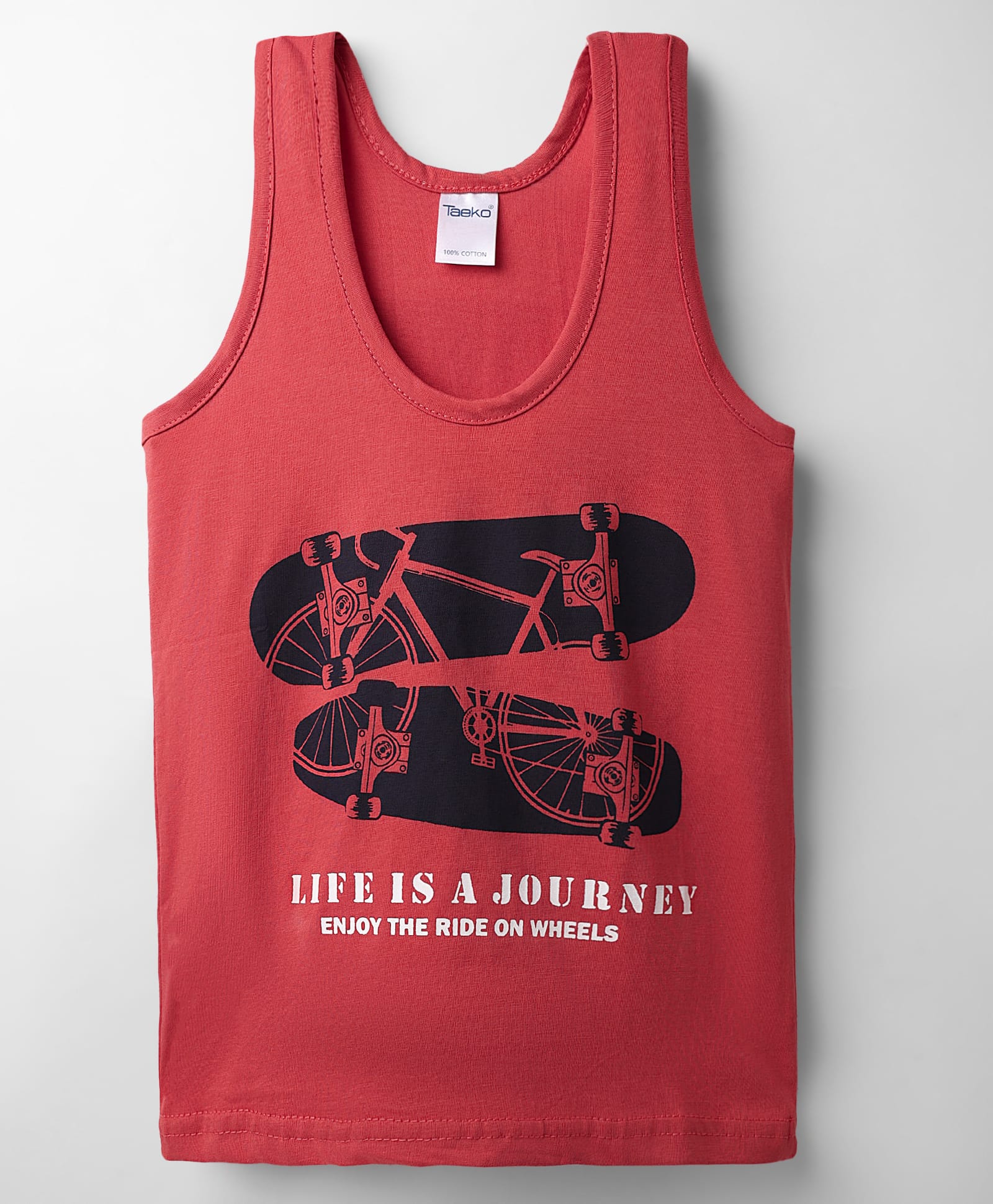Taeko Single Jersey Knit Sleeveless Vest with Typography Print - Red-image-11