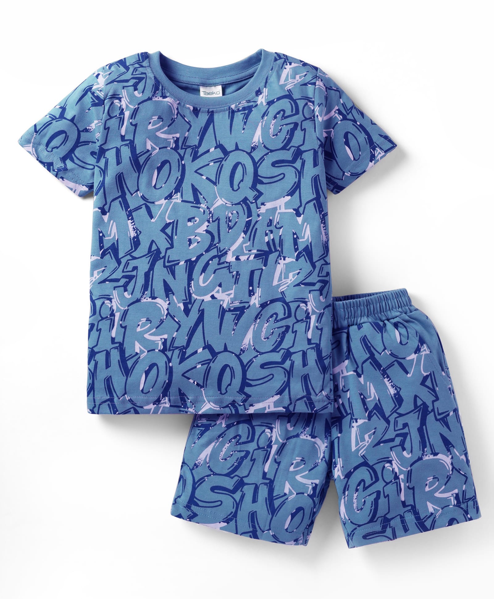 Taeko Single Jersey Knit Half Sleeves T-Shirt & Shorts Co-ord Set With Alphabet Text Print - Royal Blue-picture-19