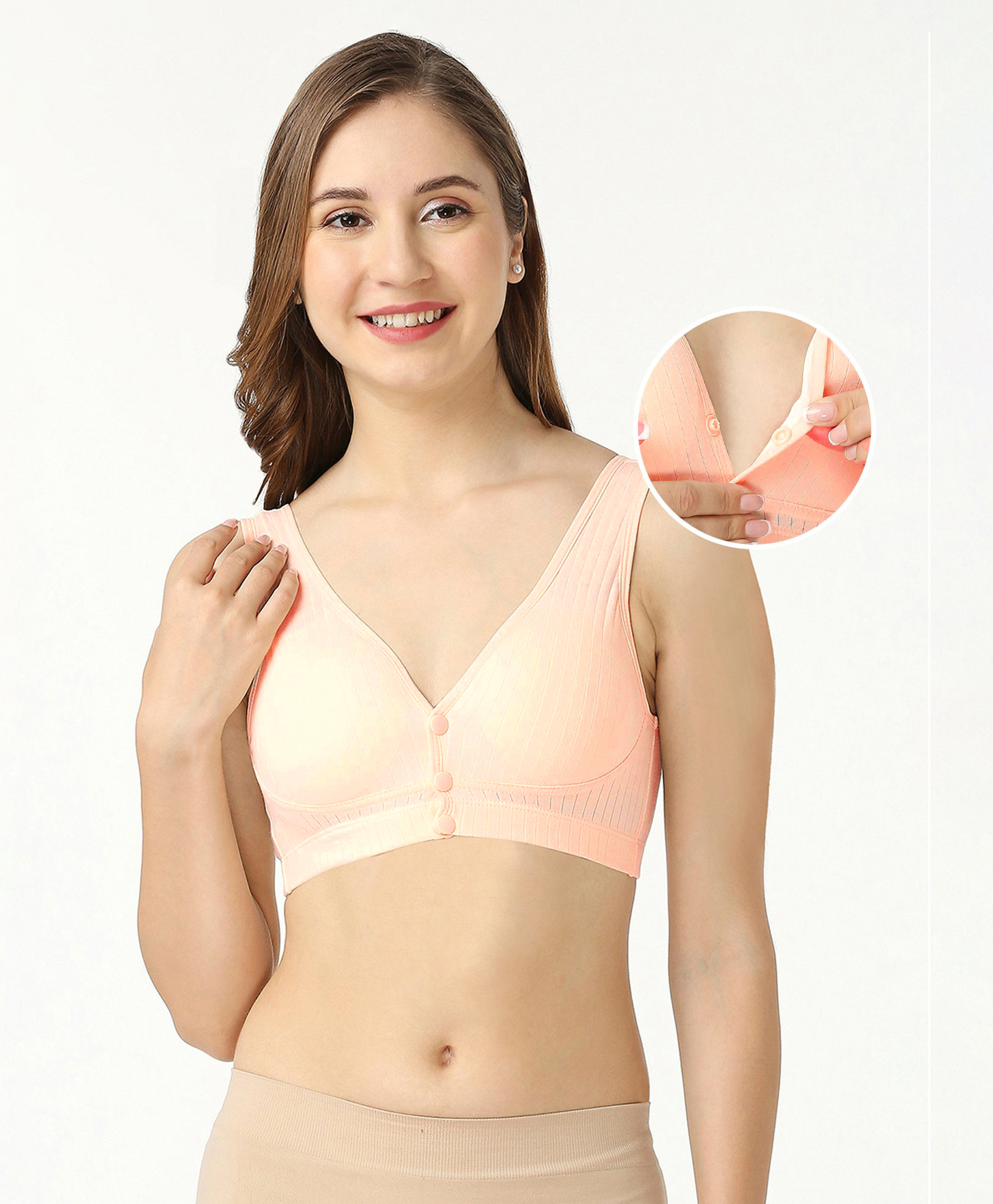 Bella Mama Cotton Elastane Maternity Non Wired Nursing Bra - Cream-picture-20