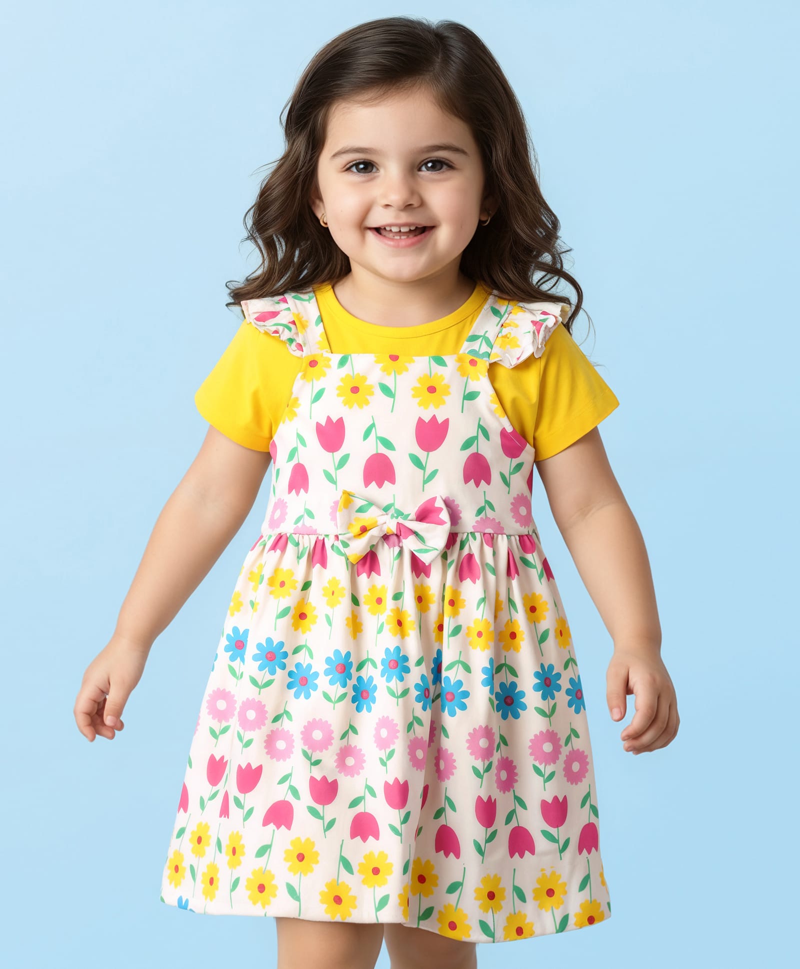 Babyhug Single Jersey Knit Half Sleeves Frock & Inner Tee with Floral Print - White-picture-25