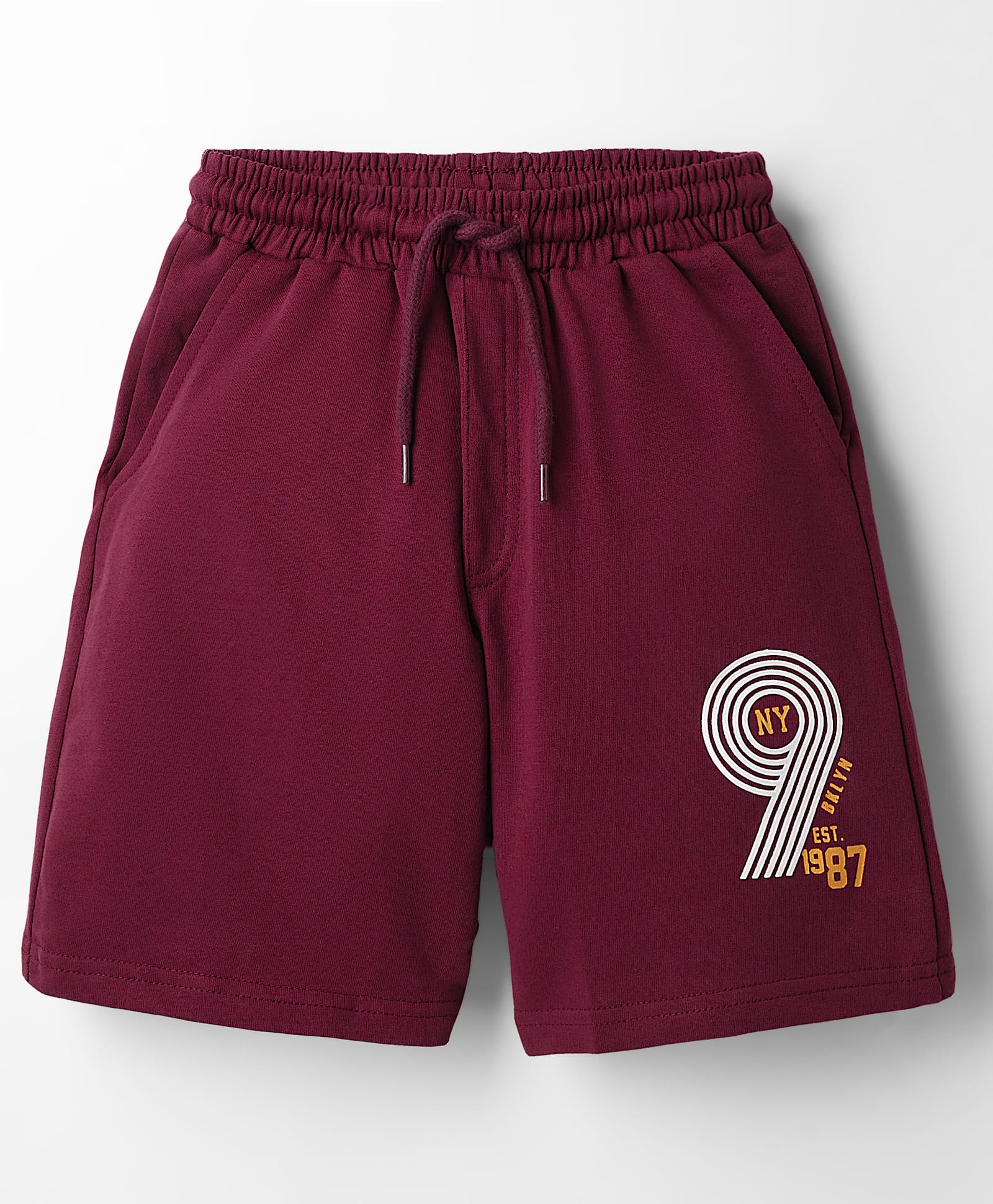 Taeko Single Jersey Knit Knee Length Shorts With Number Print - Wine-picture-45