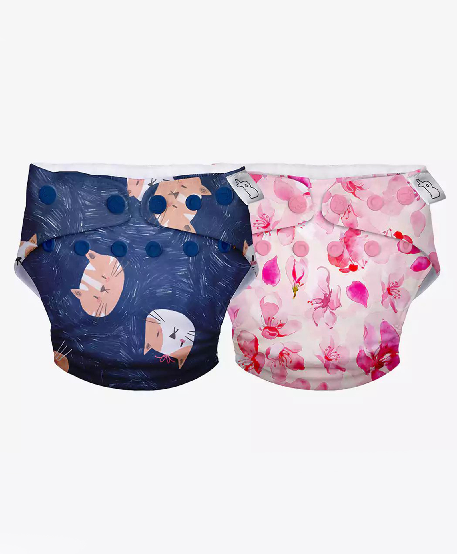 SuperBottoms Swimming Diapers for Babies & Toddlers - Washable, Reusable & Adjustable Swim Diapers | Pack of 2 | Cherry Blossom & Good Cat-titude