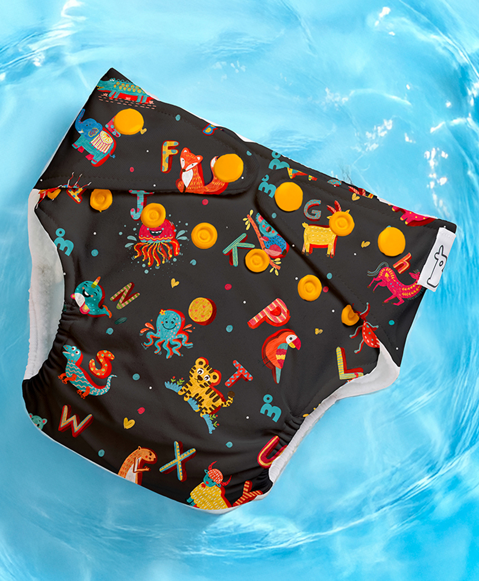 SuperBottoms Swimming Diapers for Babies & Toddlers - Washable, Reusable & Adjustable Swim Diapers | A for Animal
