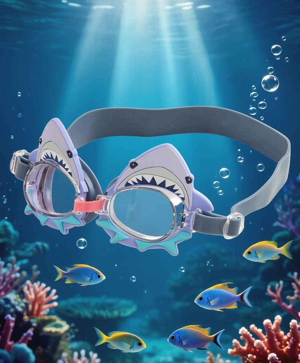 Yellow Bee Silicon Unique Shark Face Swimming Goggles with Fin and Bite Design for Boys- 1 Piece, Blue-image-33