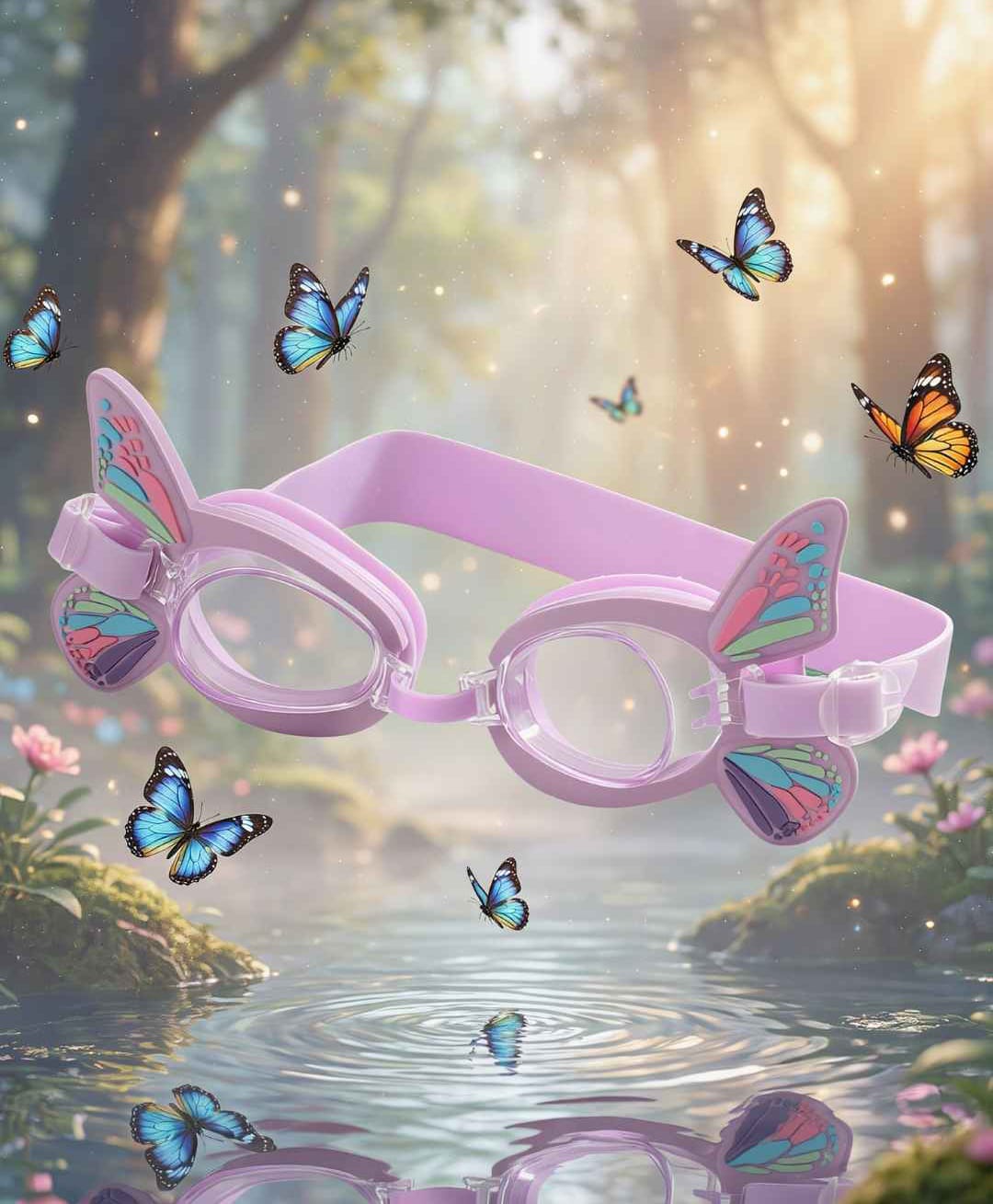 Yellow Bee Silicon Unique 3D Butterfly Wings Swimming Goggles with Colorful Accents for Girls- 1 Piece, Purple-picture-12
