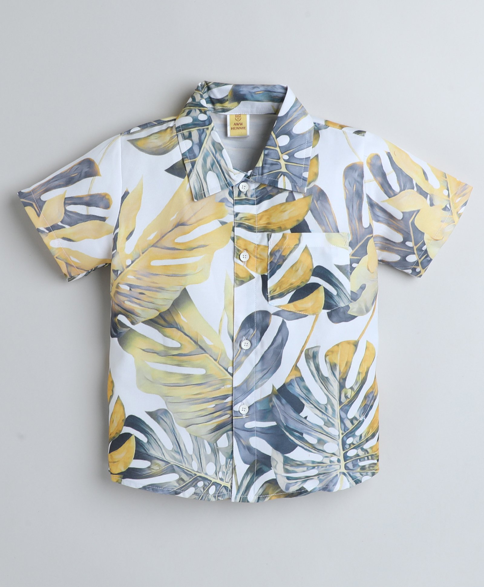 Aww Hunnie Half Sleeves Leaves Printed Shirt - Grey-image-42
