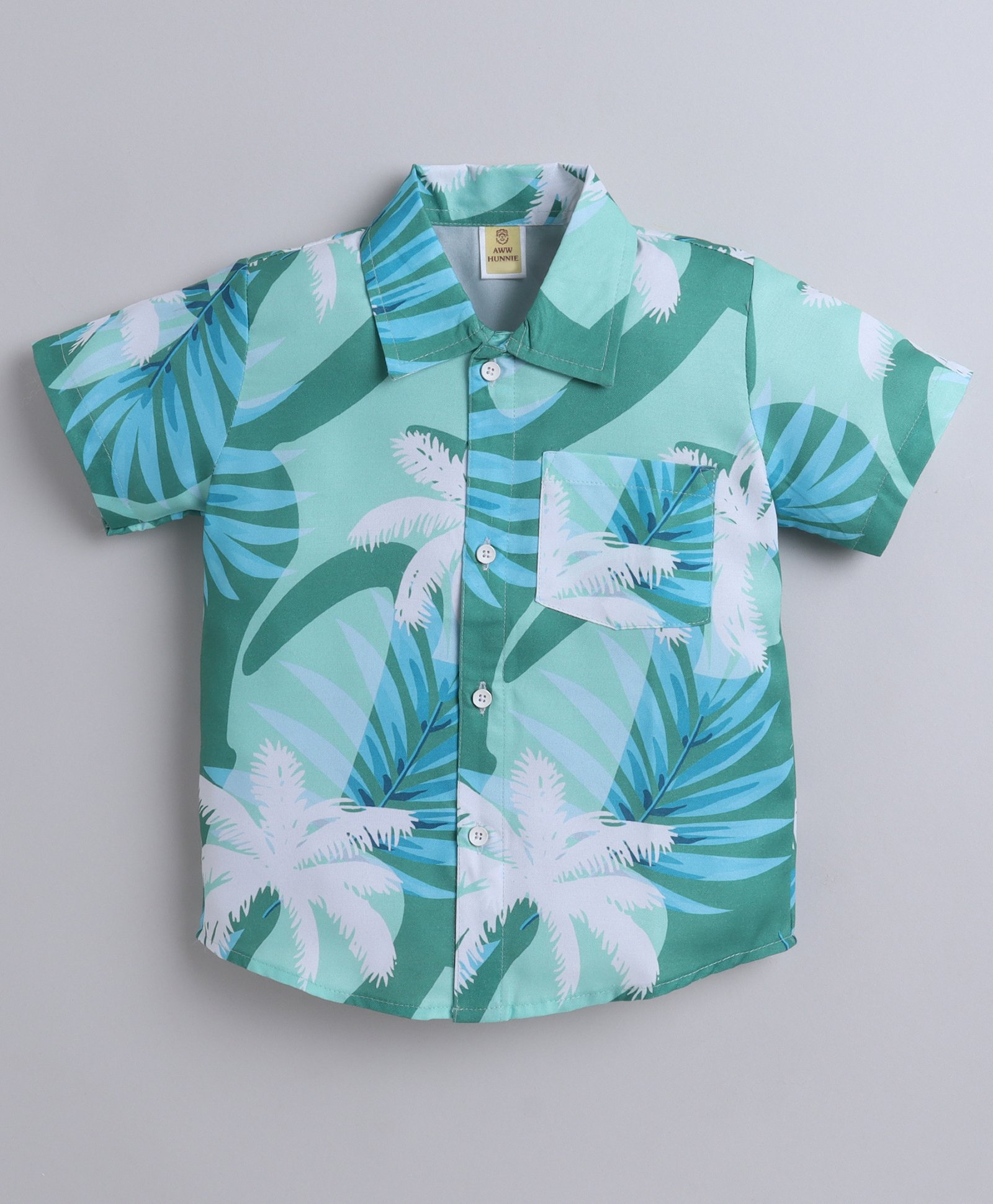 Aww Hunnie Half Sleeves Palm Trees Printed Shirt - Green-image-25