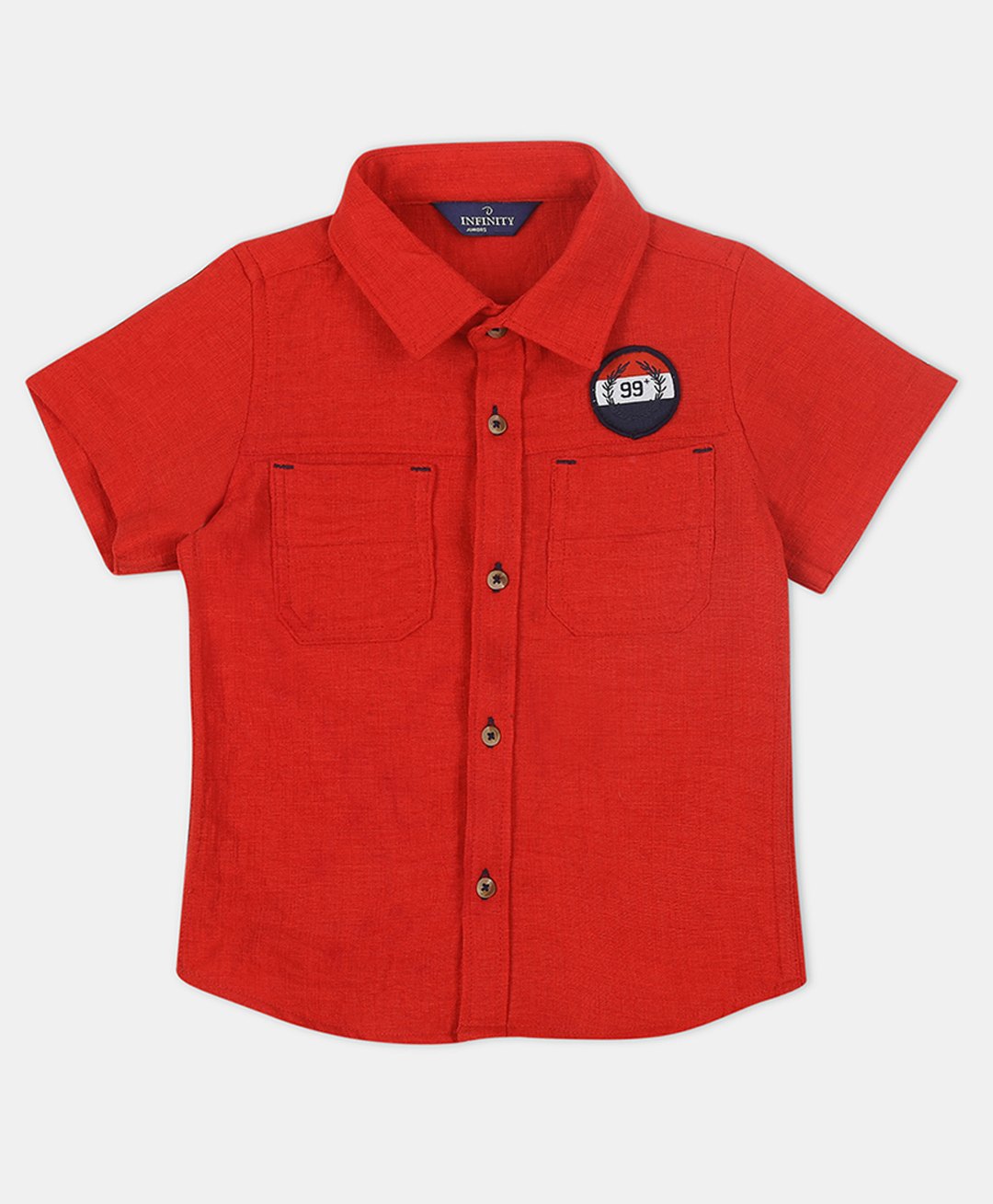 INFINITY Cotton Woven Half Sleeves Patch Embroidered Shirt - Red-picture-10