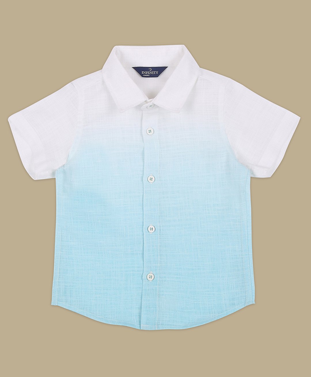 INFINITY Linen Cotton Half Sleeves Ombre Shirt - Turquoise-image-28