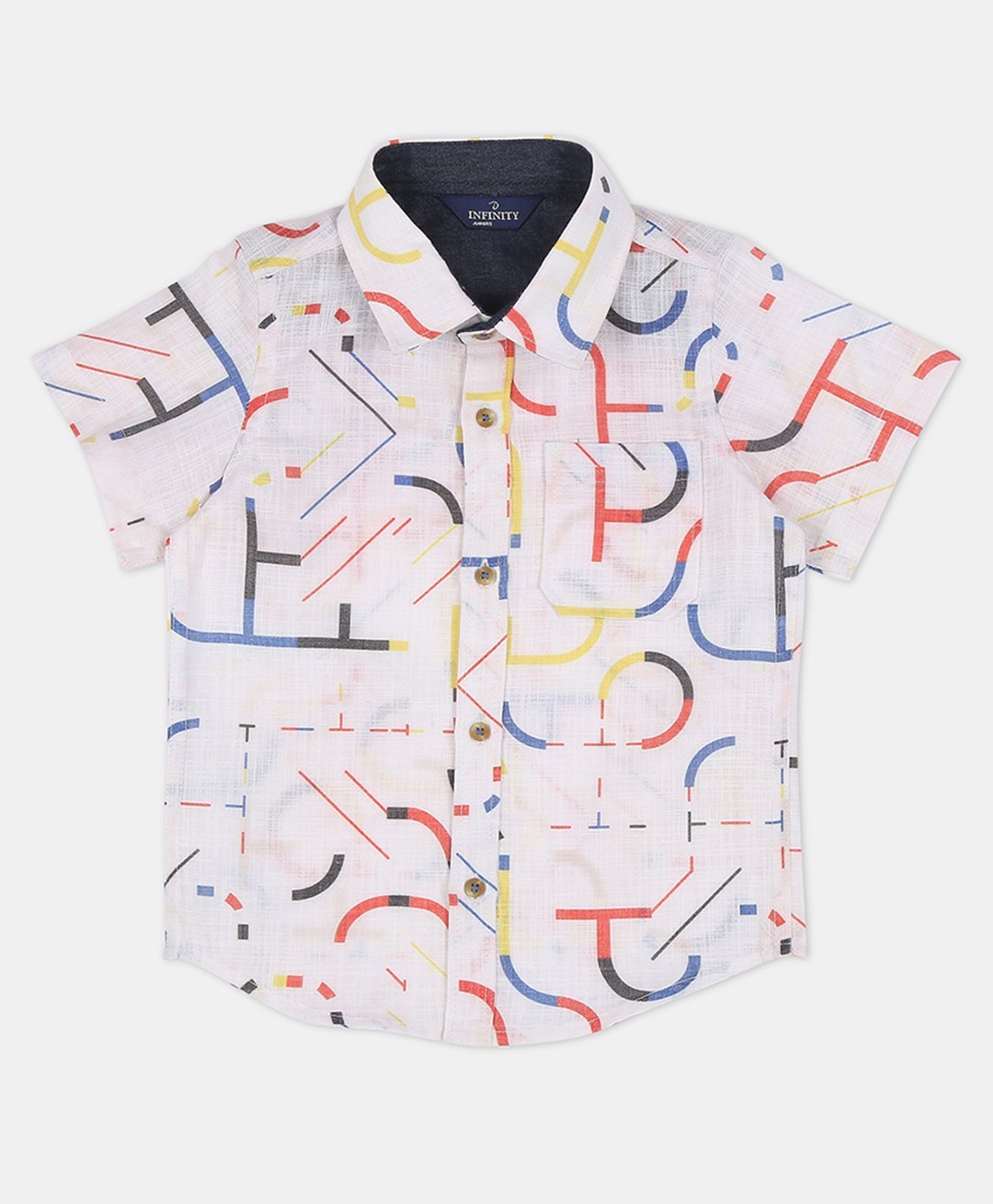 INFINITY Cotton Woven Half Sleeves Abstract Printed Shirt - White-picture-22