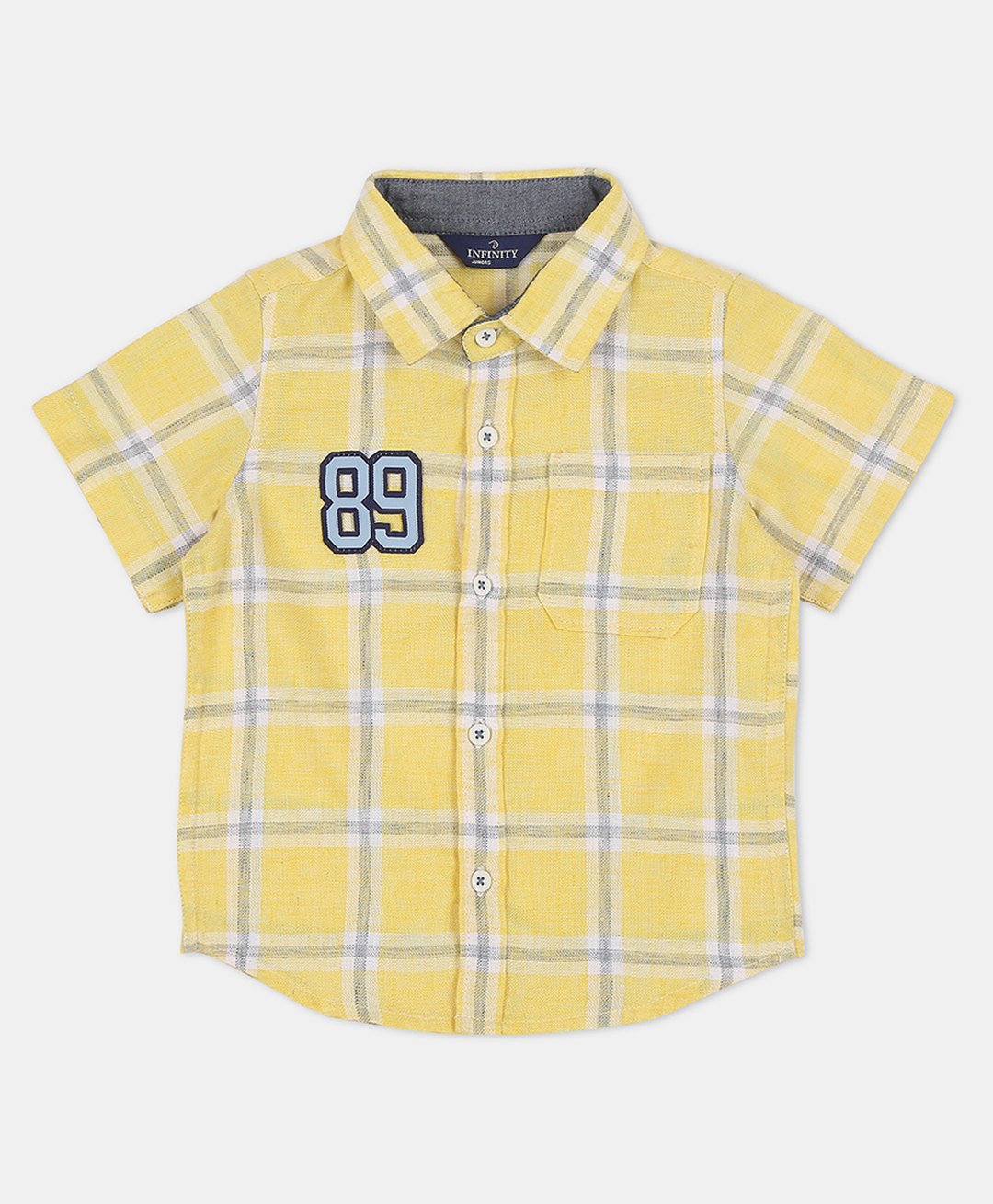 INFINITY Linen Cotton Sleeves Checked Numerical Patch Detailed Shirt - Yellow-picture-17