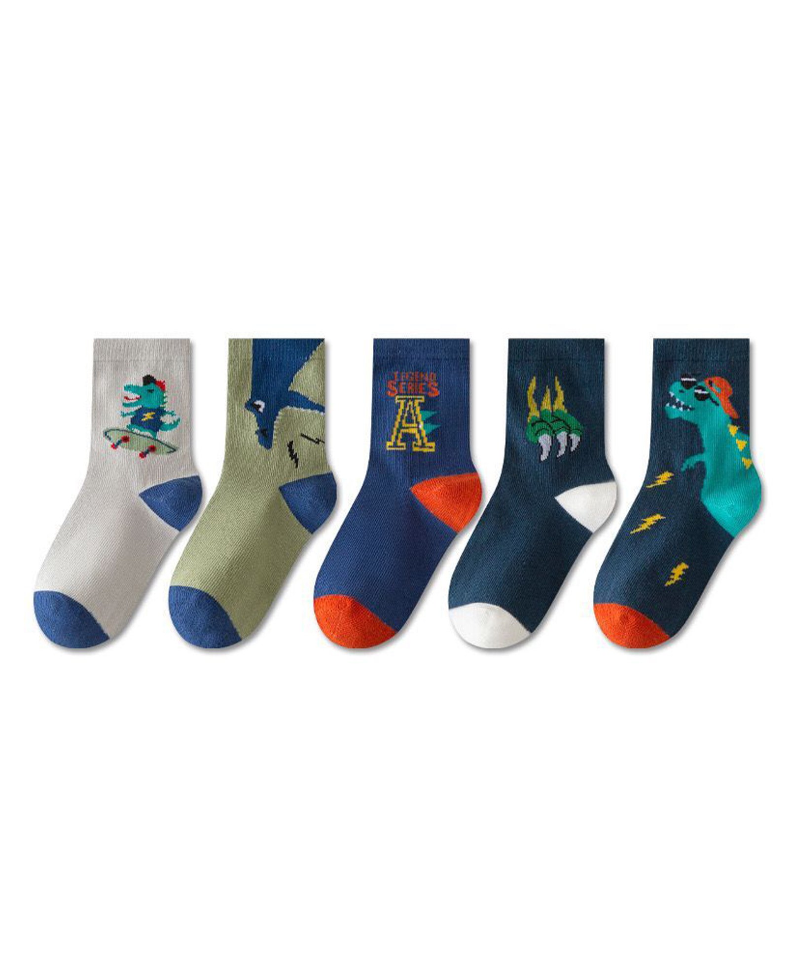 Kidofash Cotton Set Of 5 Dinosaurs Designed Socks - Dark Blue-image-33