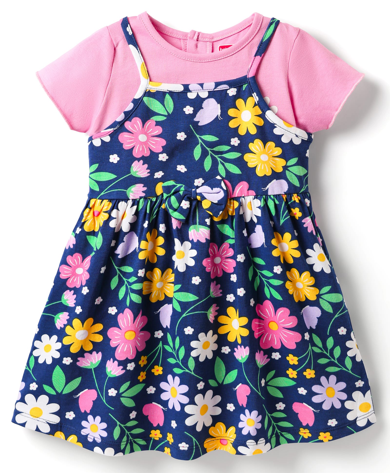 Babyhug Single Jersey Knit Half Sleeves Floral Printed Frock With Inner Tee - Navy Blue-picture-32