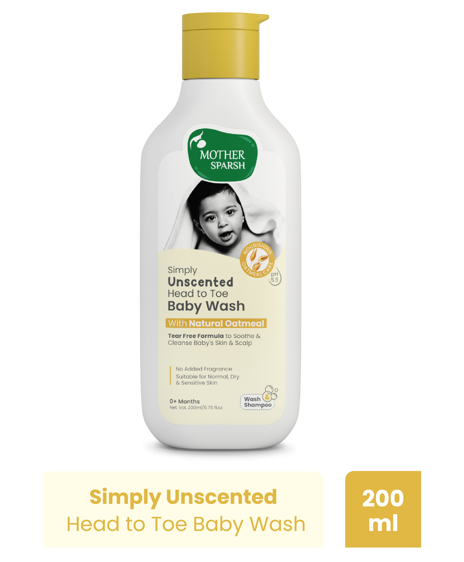 Mother Sparsh Baby Simply Unscented Head to Toe Baby Wash with Natural Oatmeal Tear Free Formula 2 in 1 pH Balanced Formula for Sensitive Skin - 200 ml-image-47