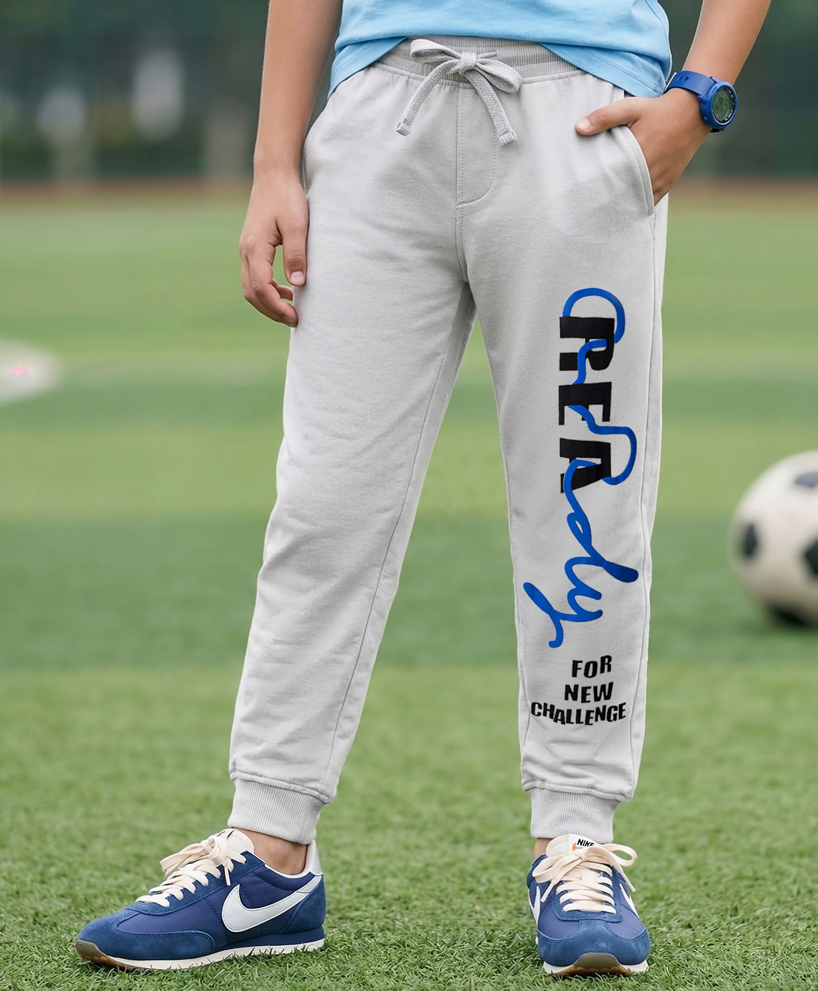 Pine Kids Cotton Knit Full Length Lounge Pant with Text Print - Grey