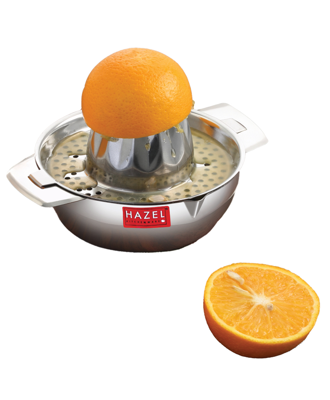 HAZEL Stainless Steel Hand Press Juicer - Manual Citrus Juicer Machine with Jali & Round Bowl | Lemon & Orange Squeezer for Home