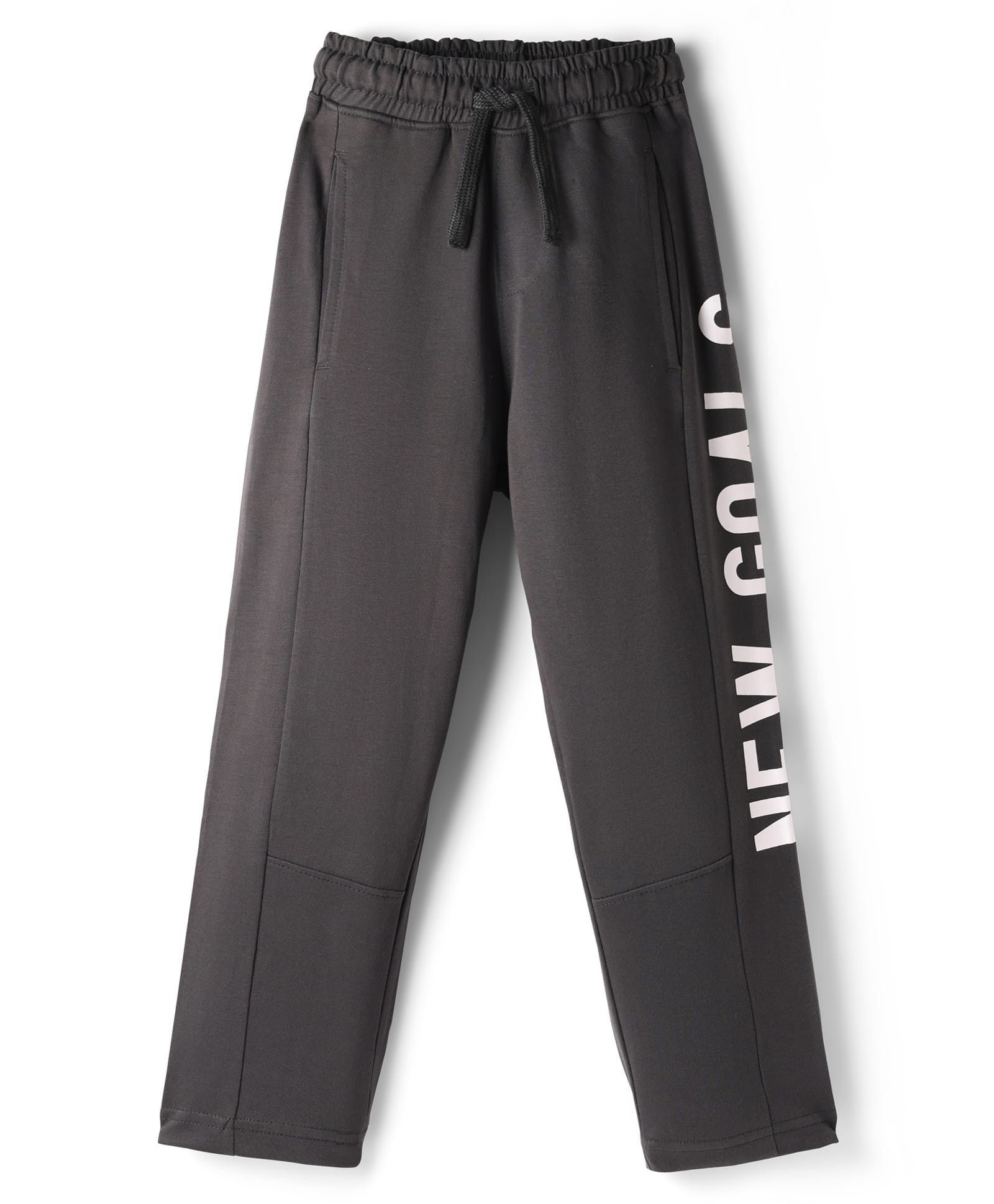 Pine Kids Cotton Knit Full Length Track Pant With New Goals Text Print - Black-picture-17