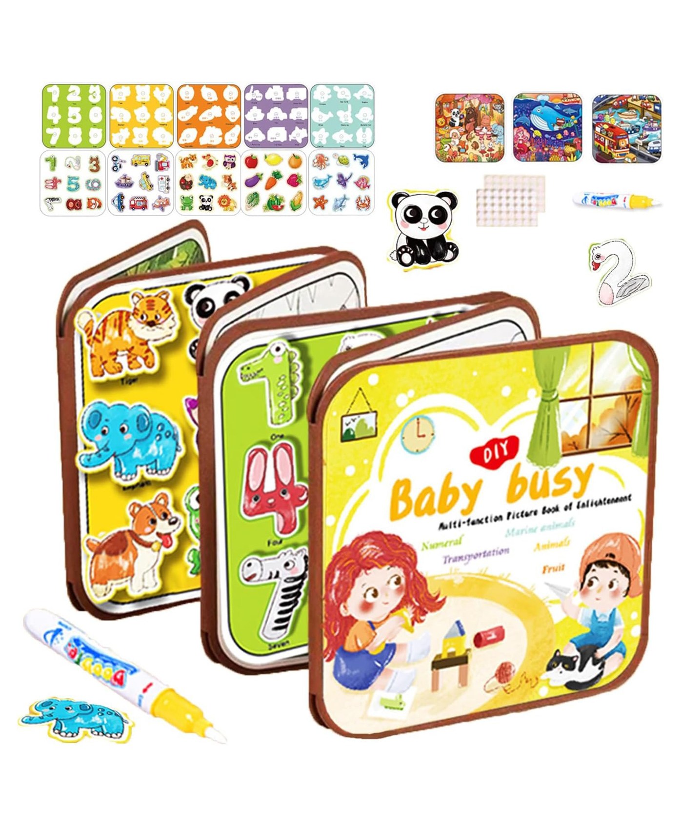 Elecart All-in-1 Reusable Water Painting Busy Book for KidsMess-Free Magic Coloring with Flashcards, Educational Montessori Learning Toy, Travel Activity for Toddlers, Cognitive Development (3+ Years)-image-28