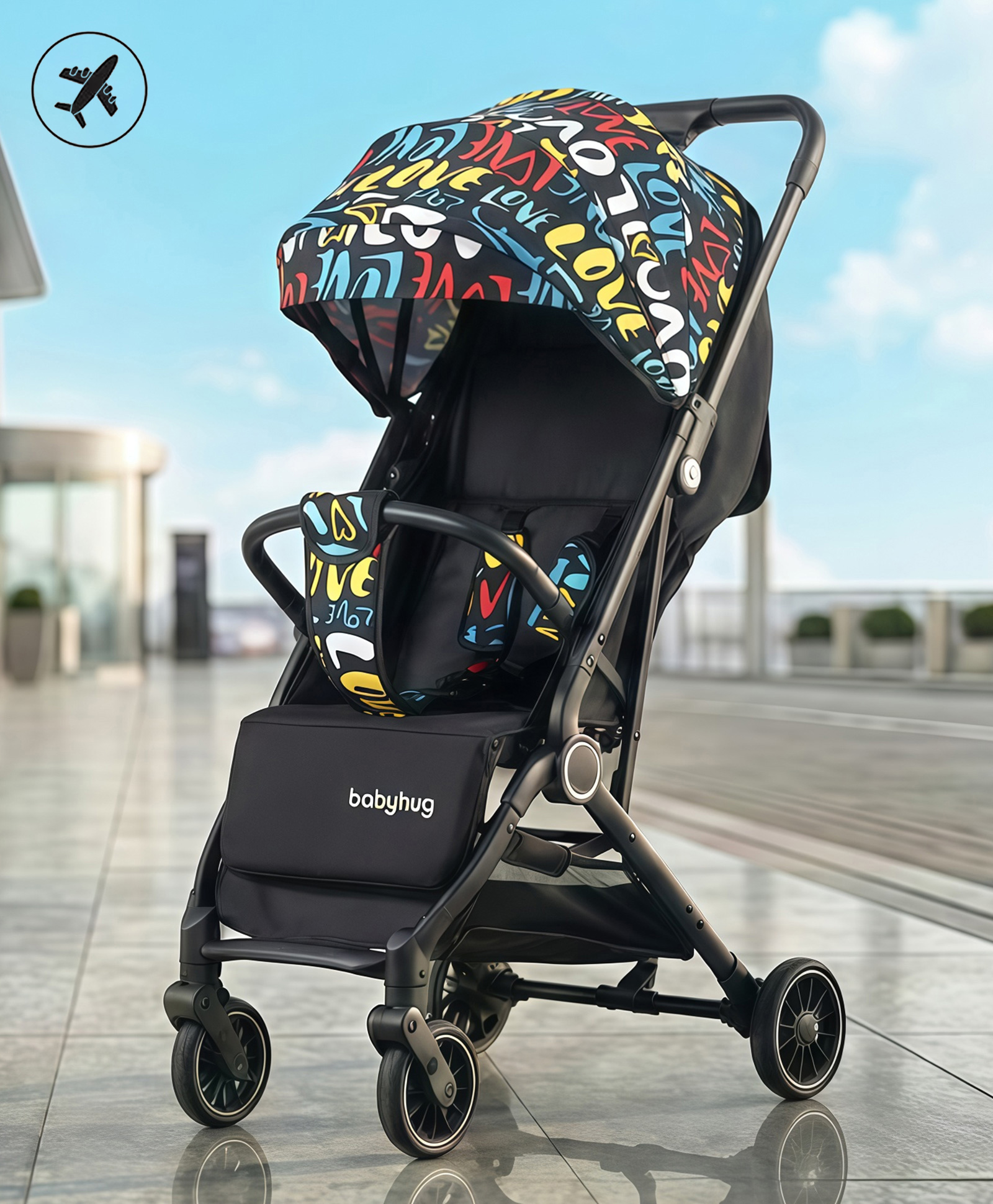 Babyhug Portable Baby Stroller with One-hand Compact Fold - Multi Colour| Pram for Newborn| Concealed Linked Brake| Swivel Wheels| 5 point Safety Harness| Storage Basket|-picture-28