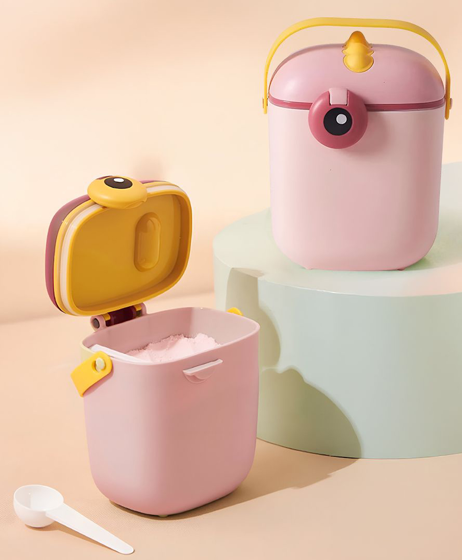 TONY STARK 800 ml Portable Milk Powder Container, Baby Food Container for Travelling, First Feed Baby Storage Box with Built-In Scoop Holder (Peachy Pink Dino)-image-29
