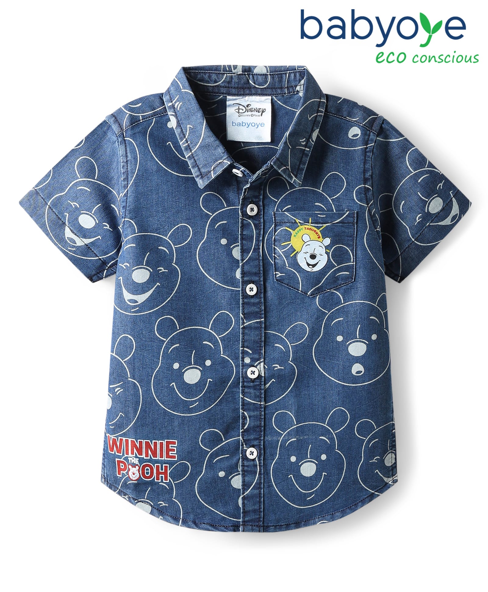 Babyoye Disney Cotton Denim Half Sleeves Shirt With Winnie The Pooh Print - Navy Blue-image-21