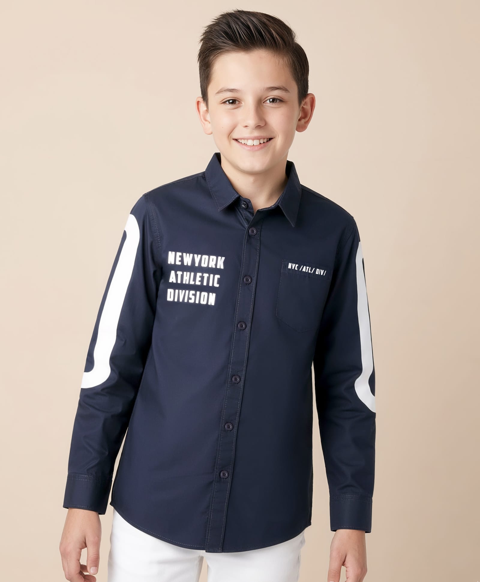 Pine Kids Cotton Woven Full Sleeves Shirt With Text Print - Navy Blue-picture-28