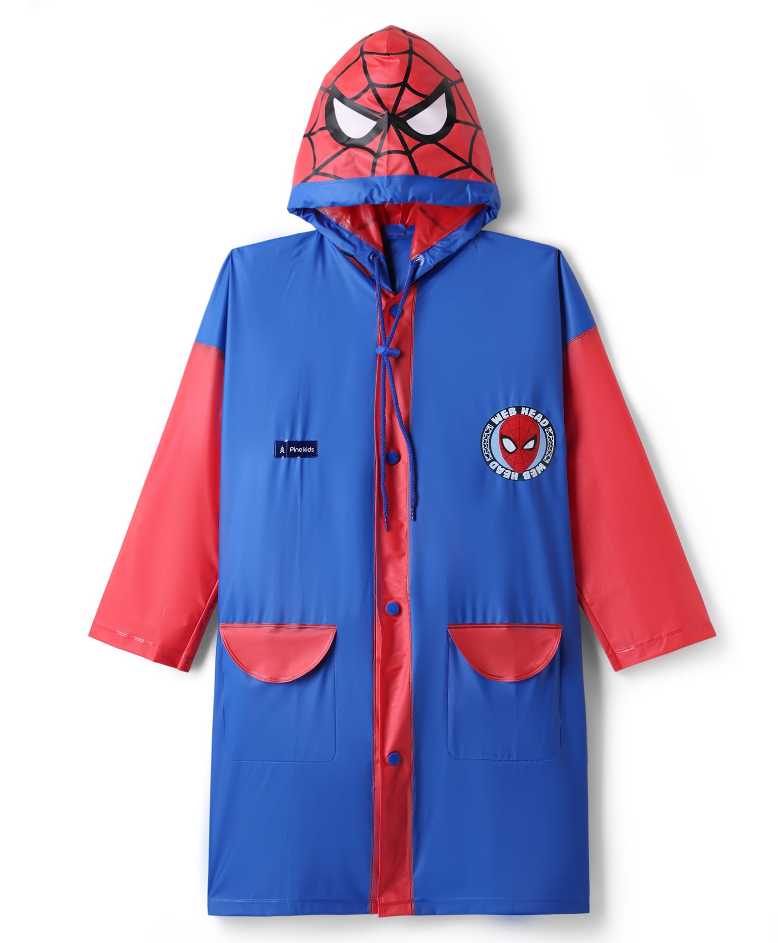 Pine Kids Marvel Full Sleeves Hooded Spider-Man Raincoat - Blue & Red