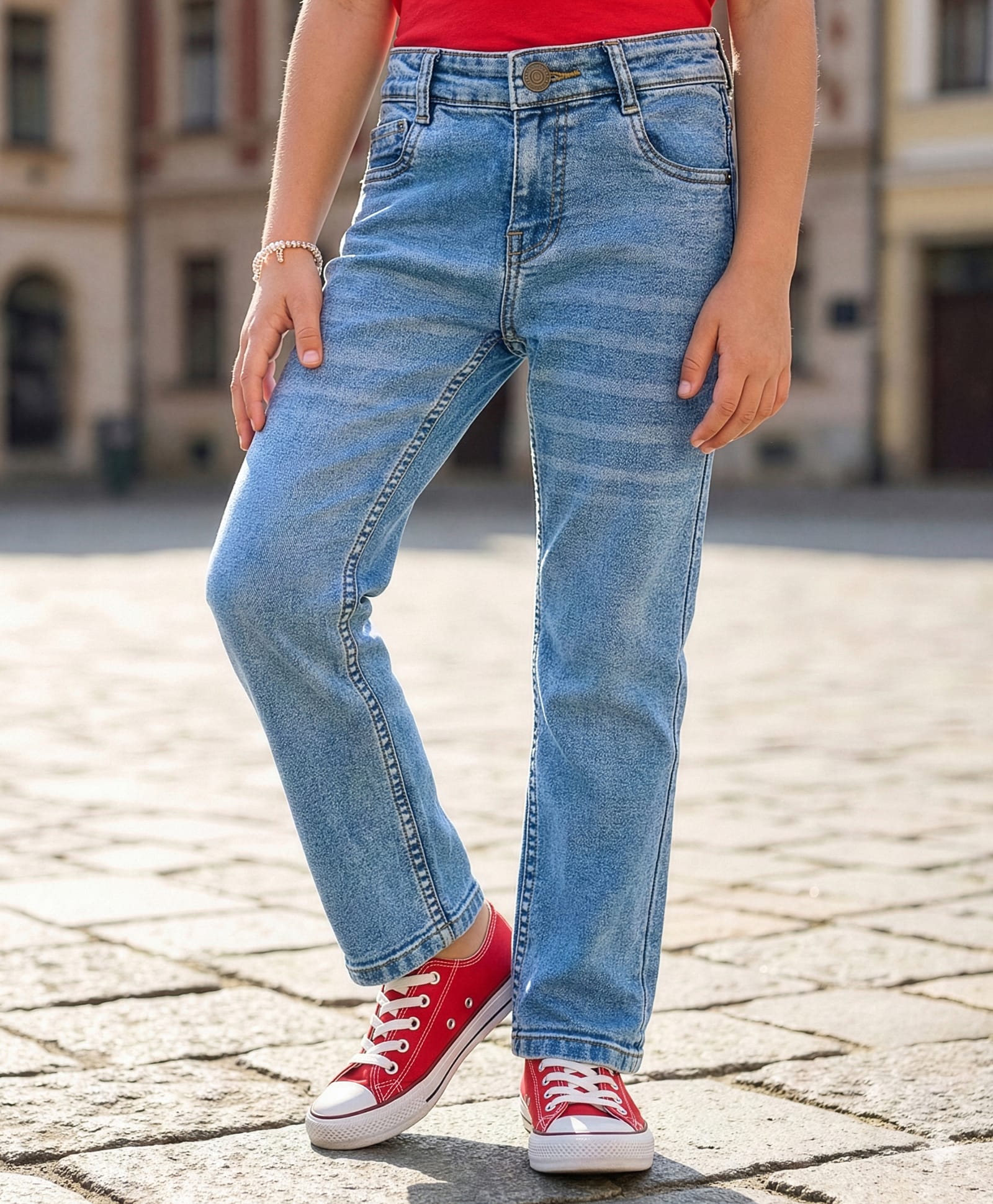 Pine Kids Denim Woven Full Length Washed Jeans-Blue-picture-12