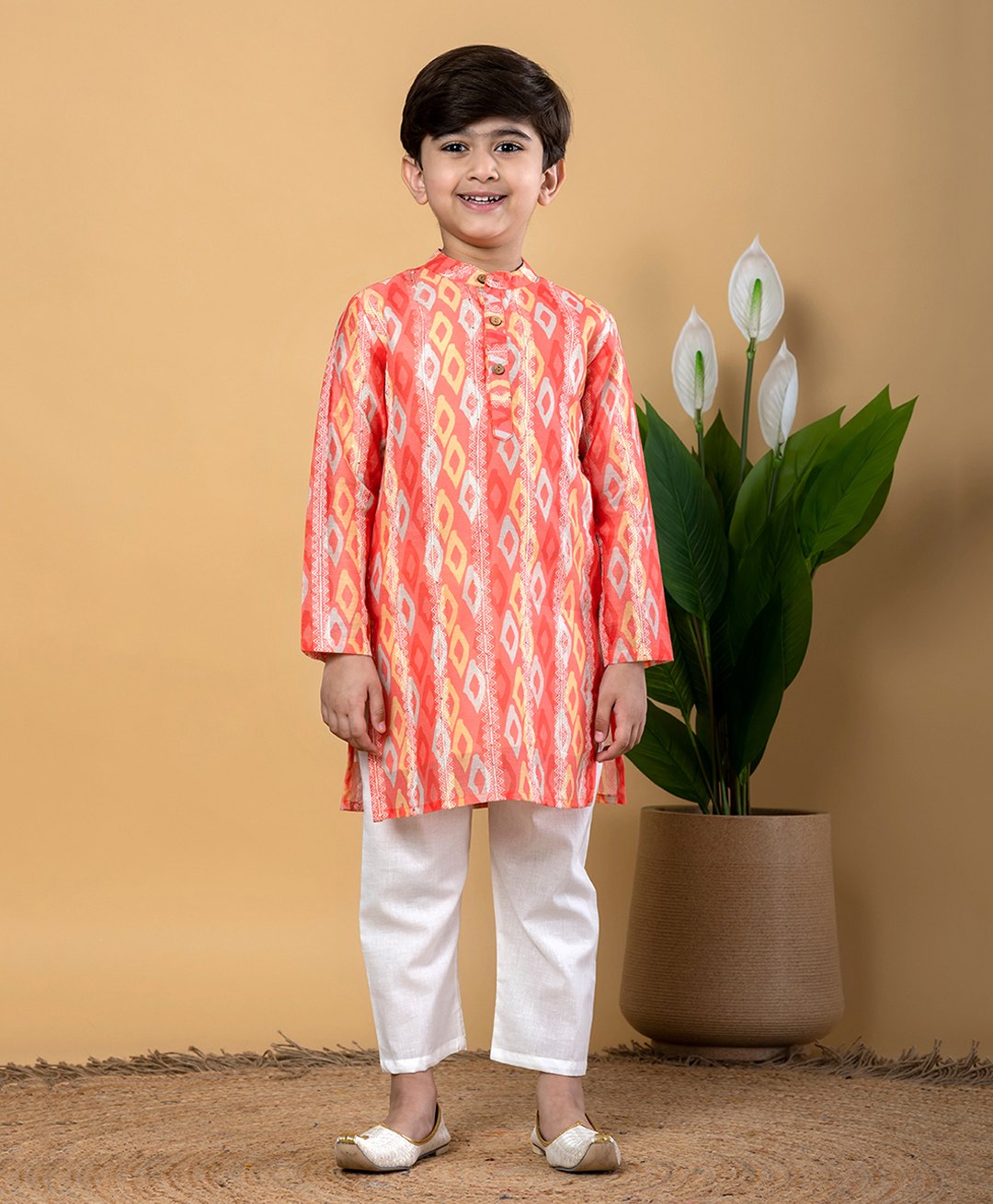 READIPRINT Chandheri Full Sleeves Bandhani Printed Kurta & Pyjama Set - Peach-image-18