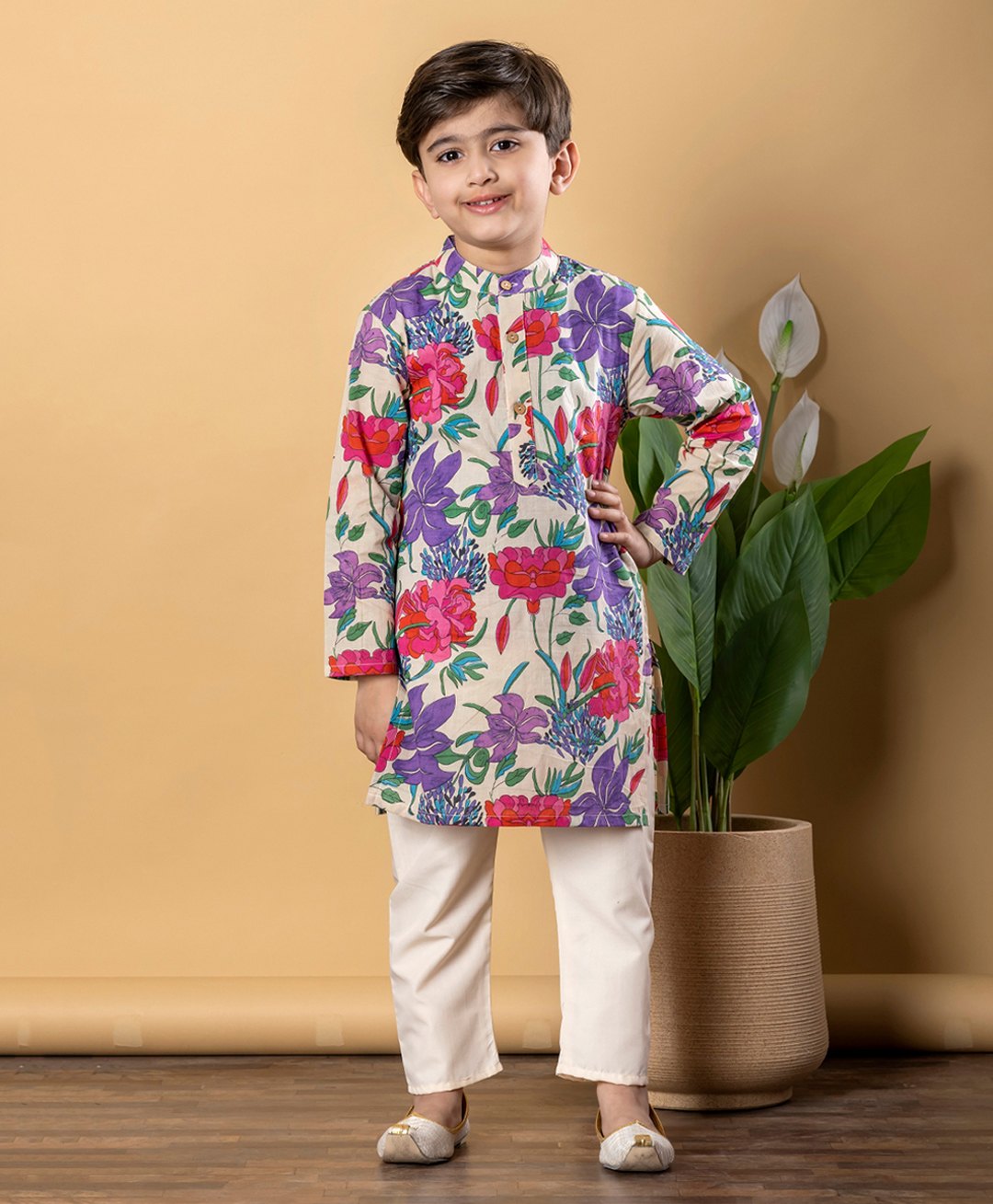 READIPRINT Cotton Full Sleeves Floral Printed Kurta & Pyjama Set - Purple-picture-15