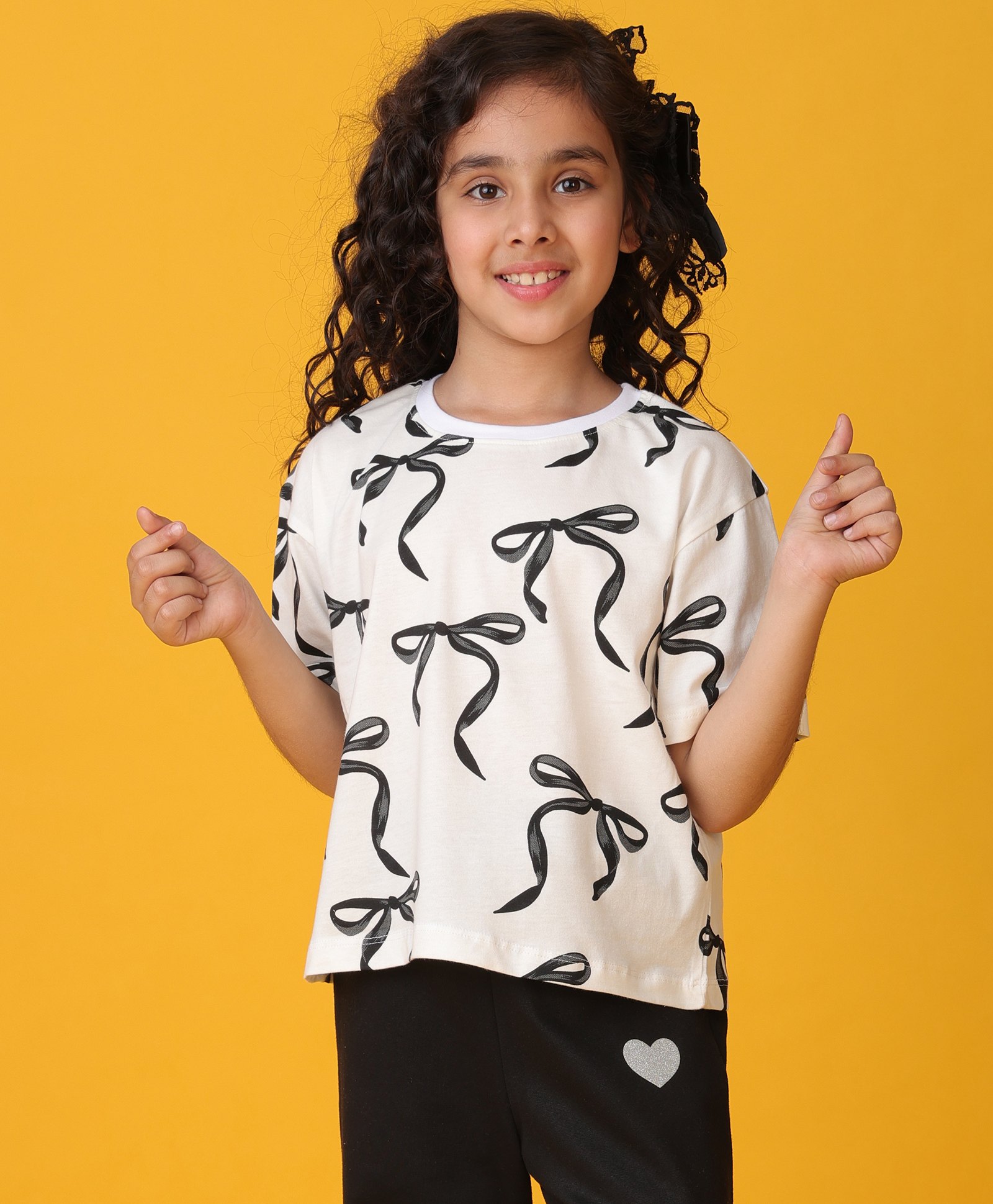 Anthrilo Cotton Half Sleeves Bow Printed Tee - White-picture-33