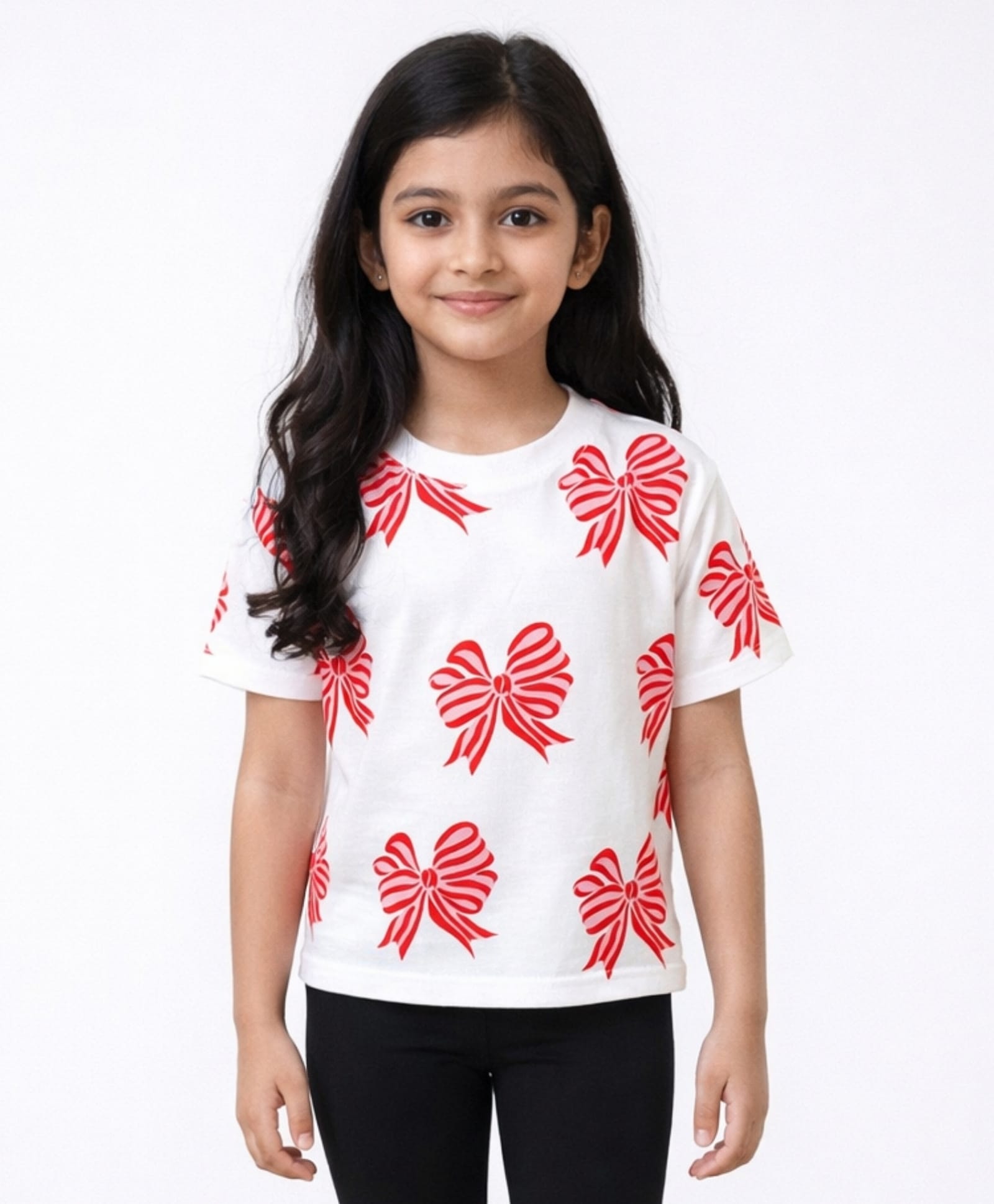 Anthrilo Cotton Half Sleeves Bow Printed Tee - White-image-41